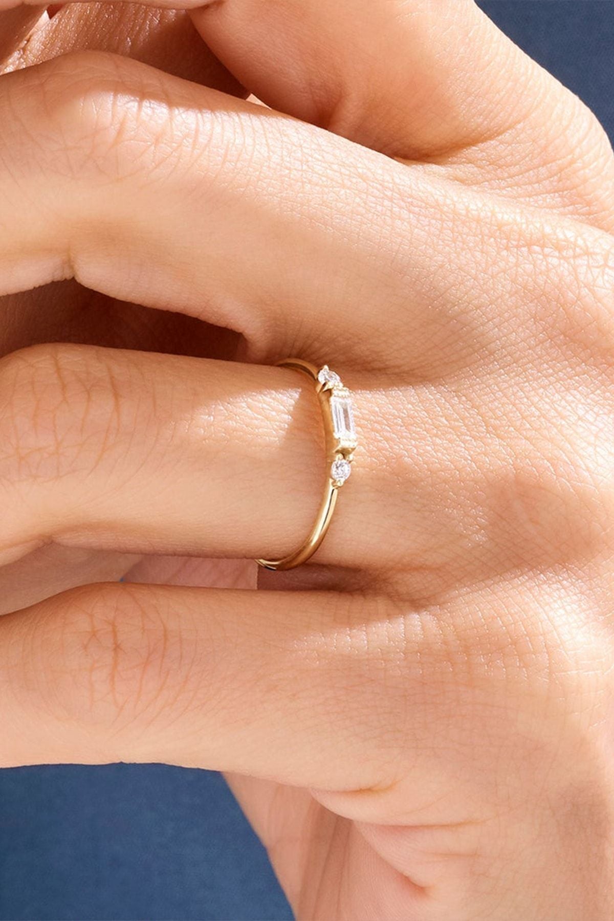 White baguette stone 14 k gold plated woman ring