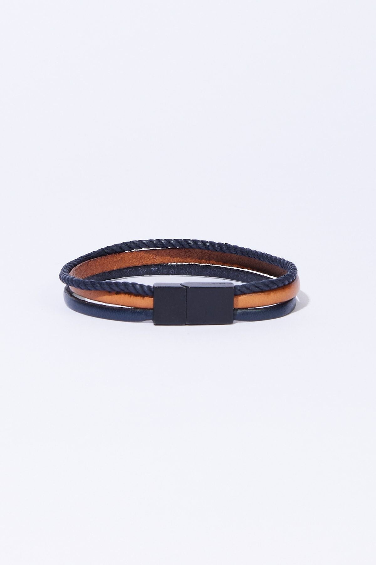 Men's Navy Blush-Brown 100 %Leather Bracelet