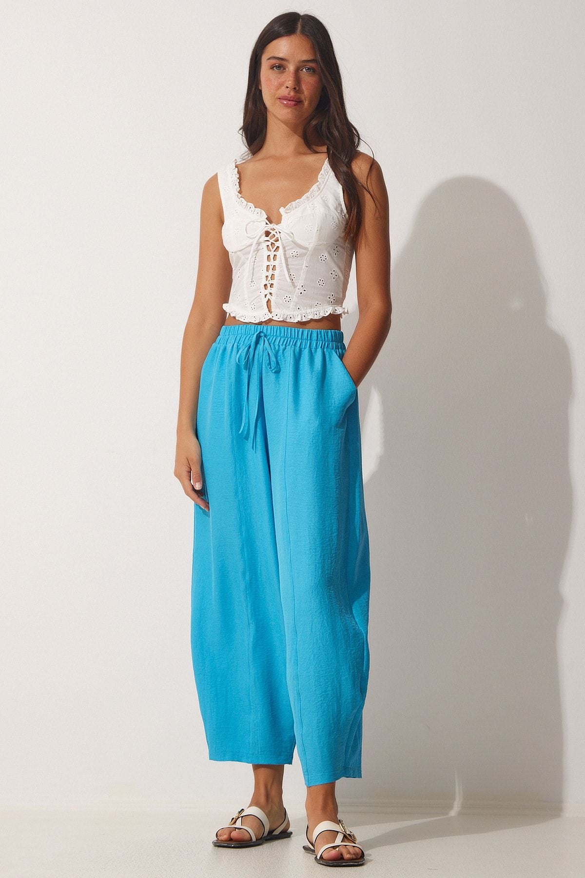 Women's Blue Pocket Ayrrin Shalwar Pants OH00046