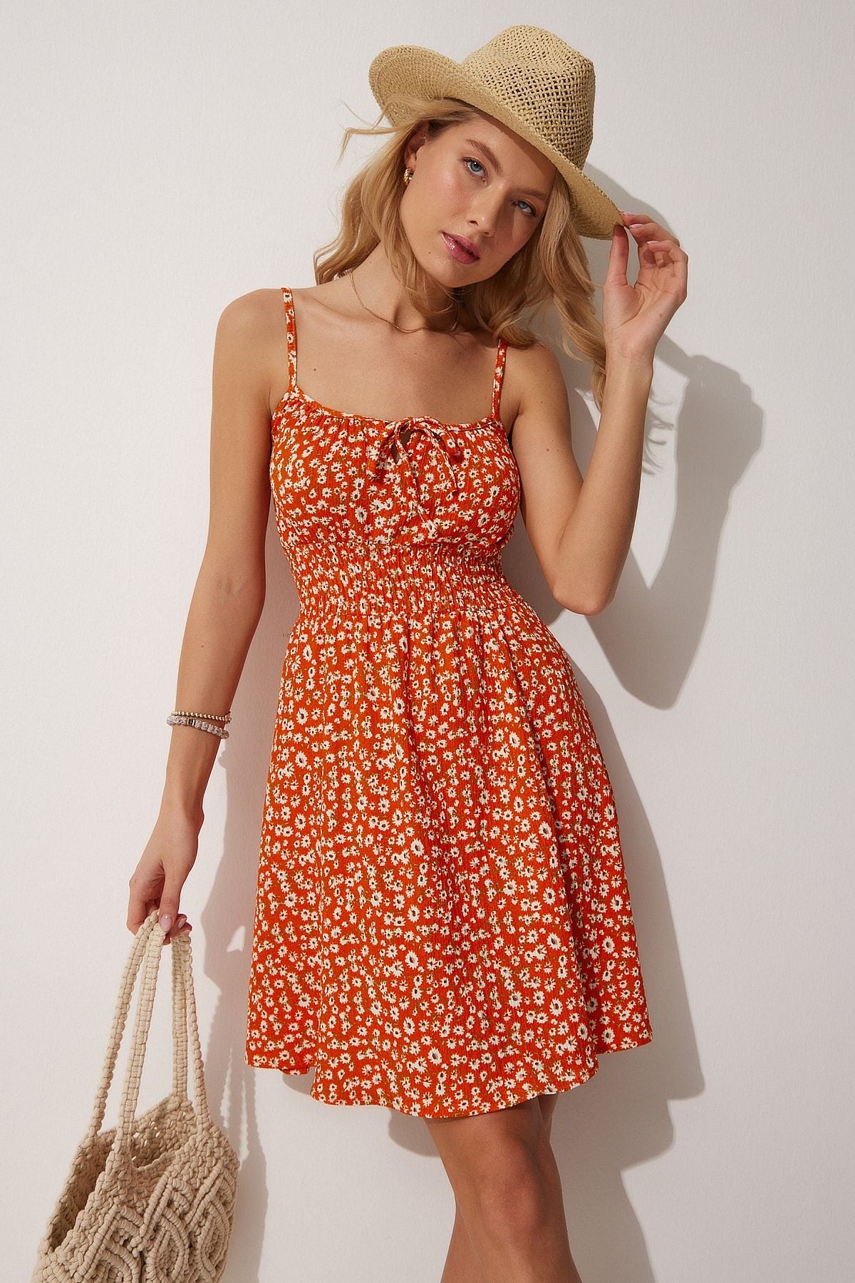 Woman Oranj Flowering Hanger Summer Mini Knitting Dress FF00112