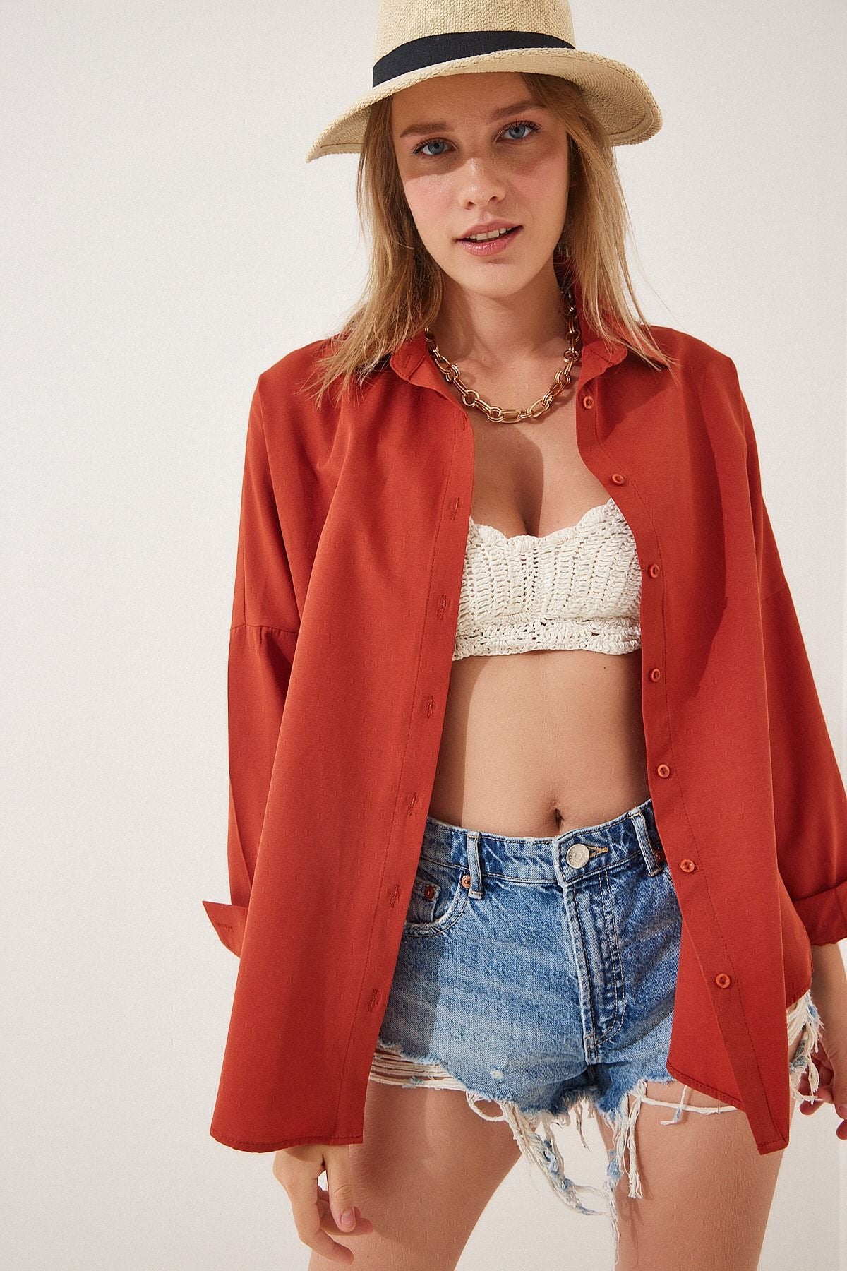 Woman Tile Long Basic Shirt DD00842