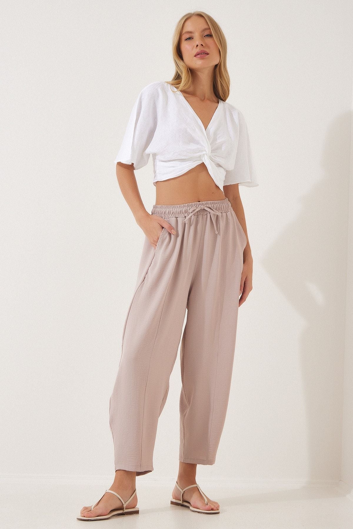 Women's Cream Linen Shalwar Pants CI00036