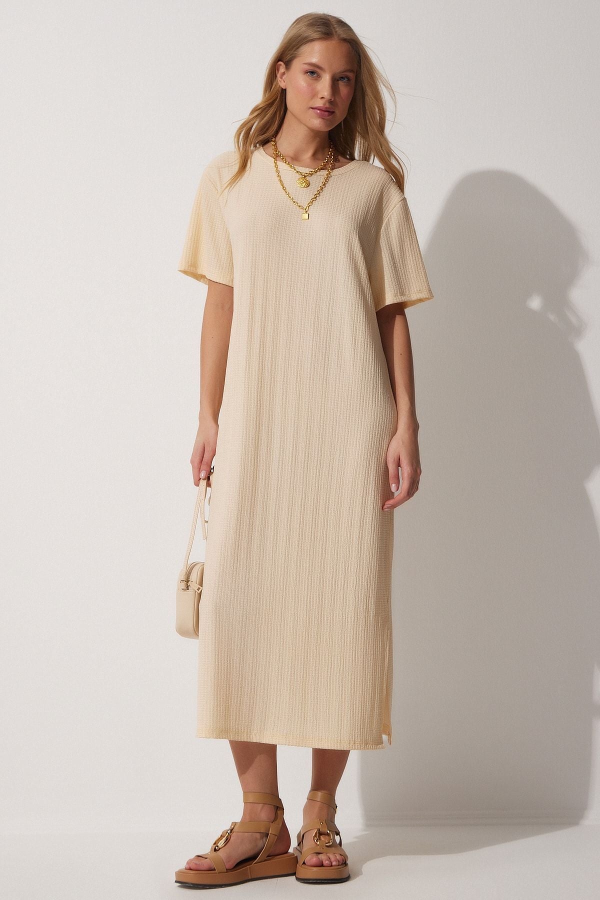 Women's Cream Long Daily Knitting Dress DZ00076