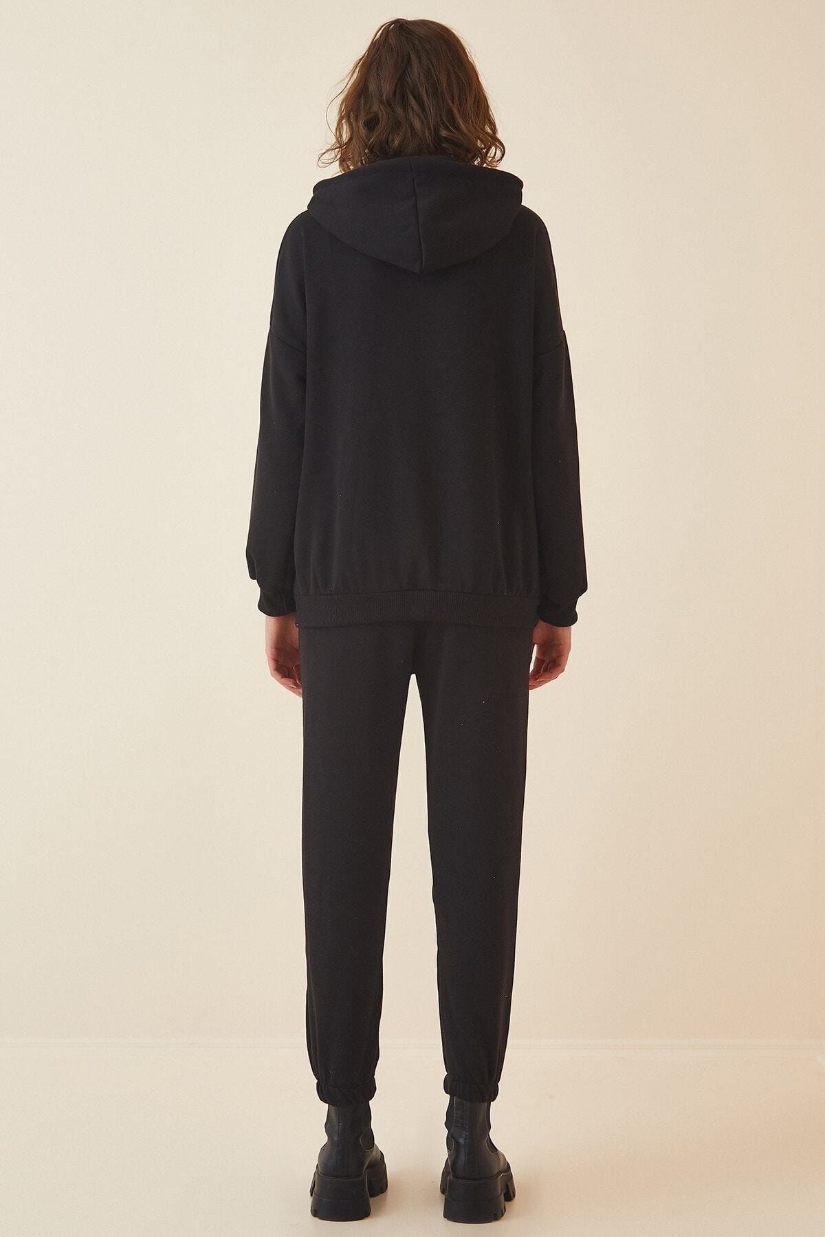 Female black hooded fleece tracksuit team DD00762
