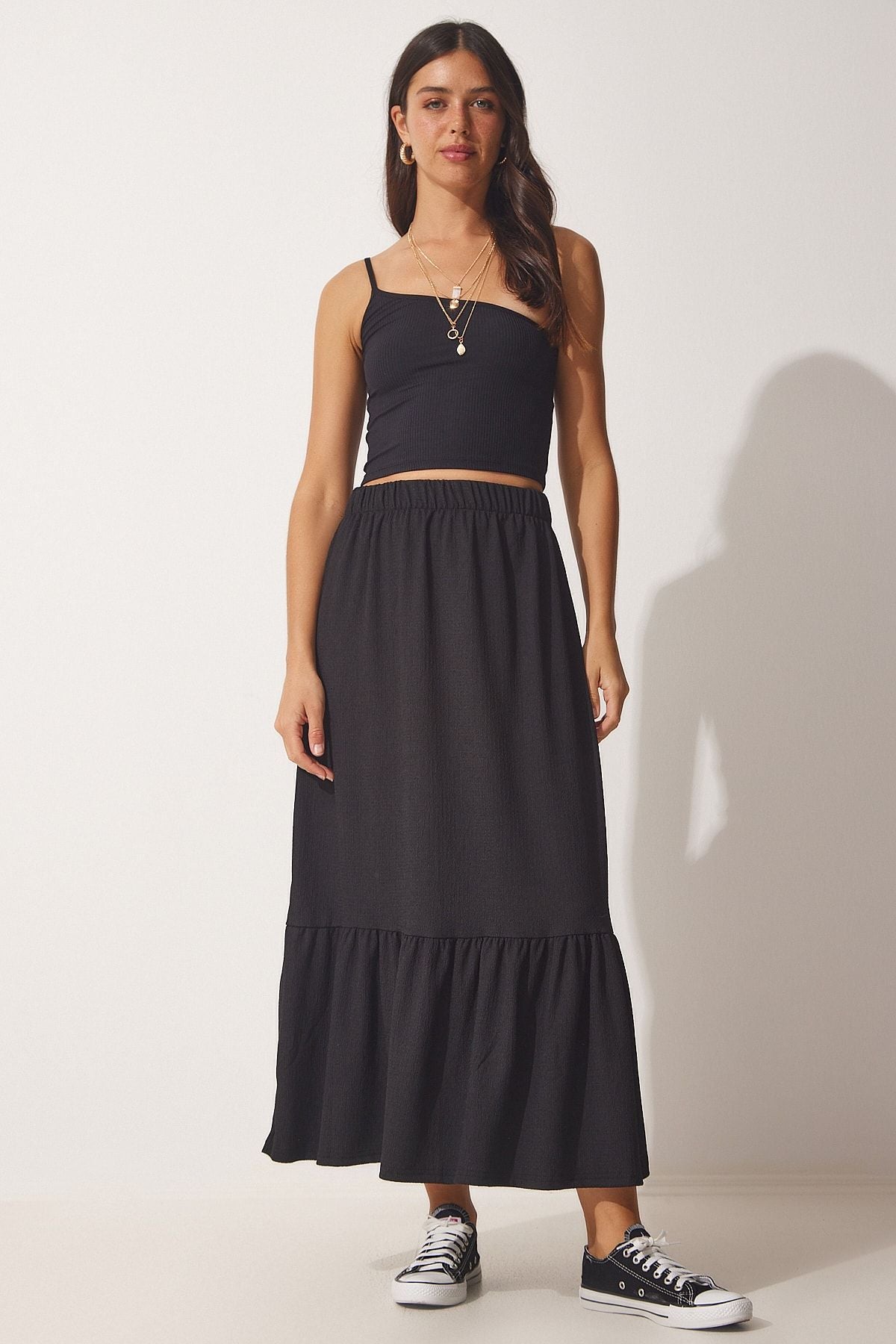 WOMEN'S black flywheel cottage midi skirt DD01231
