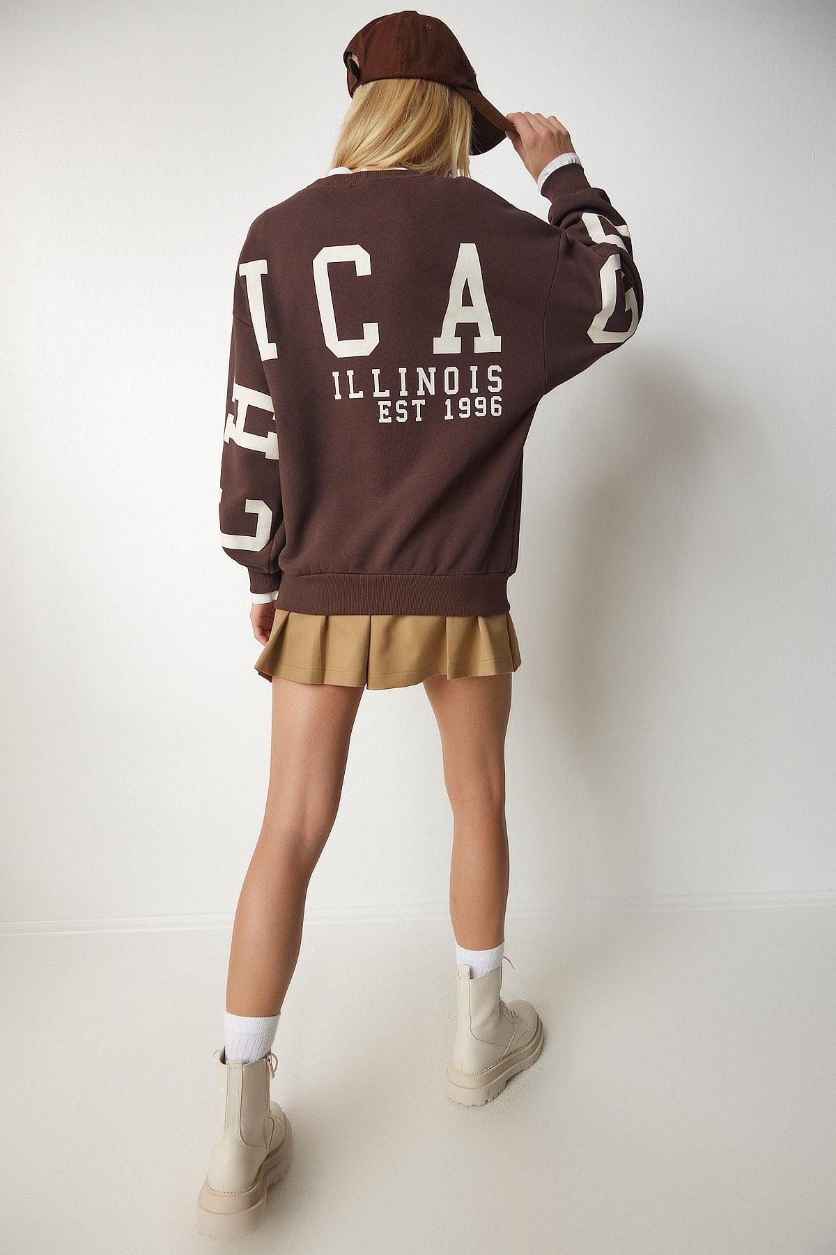 Female brown printed overwheel sweatshirt HF00440