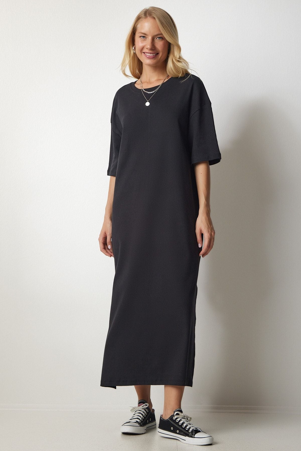 Woman Black Cotton Daily Combed Dress UB00119