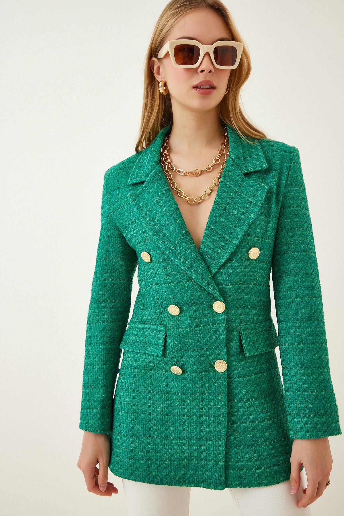 Female Green Button Blazer Tüvit Jacket WF00004