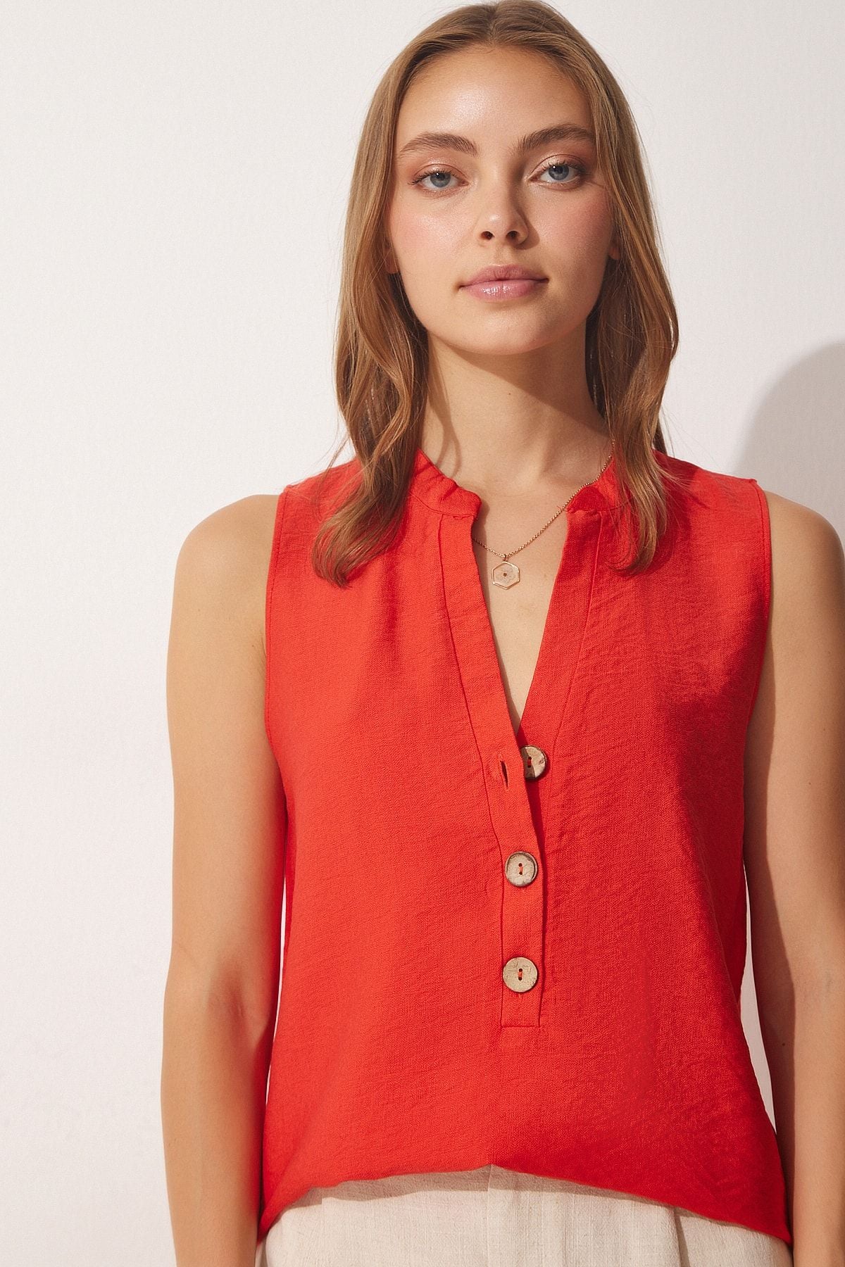 Female Orange Wooden Button Ayrobin blouse JH00047