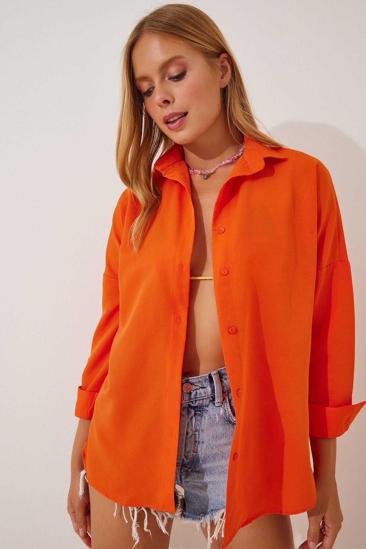 Woman Live Oranj Oversize Long Basic Shirt DD00842