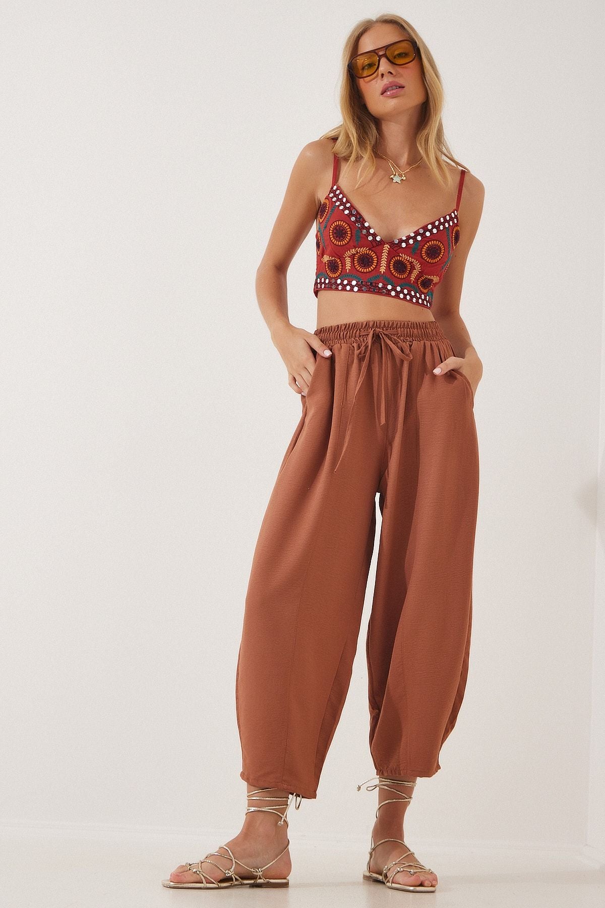 Female Cinnamon Pocket Linen Viscose Shalwar Pants CV00001