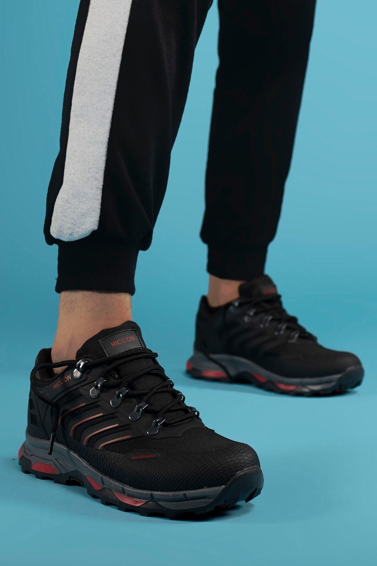 Black Red Unisex 3d Rubber Trekking Shoes 00128060