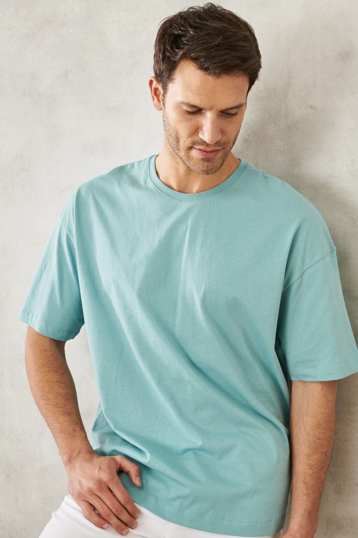 Men's Petroleum Oversize plenty of cut bike collar 100 %cotton T -shirt