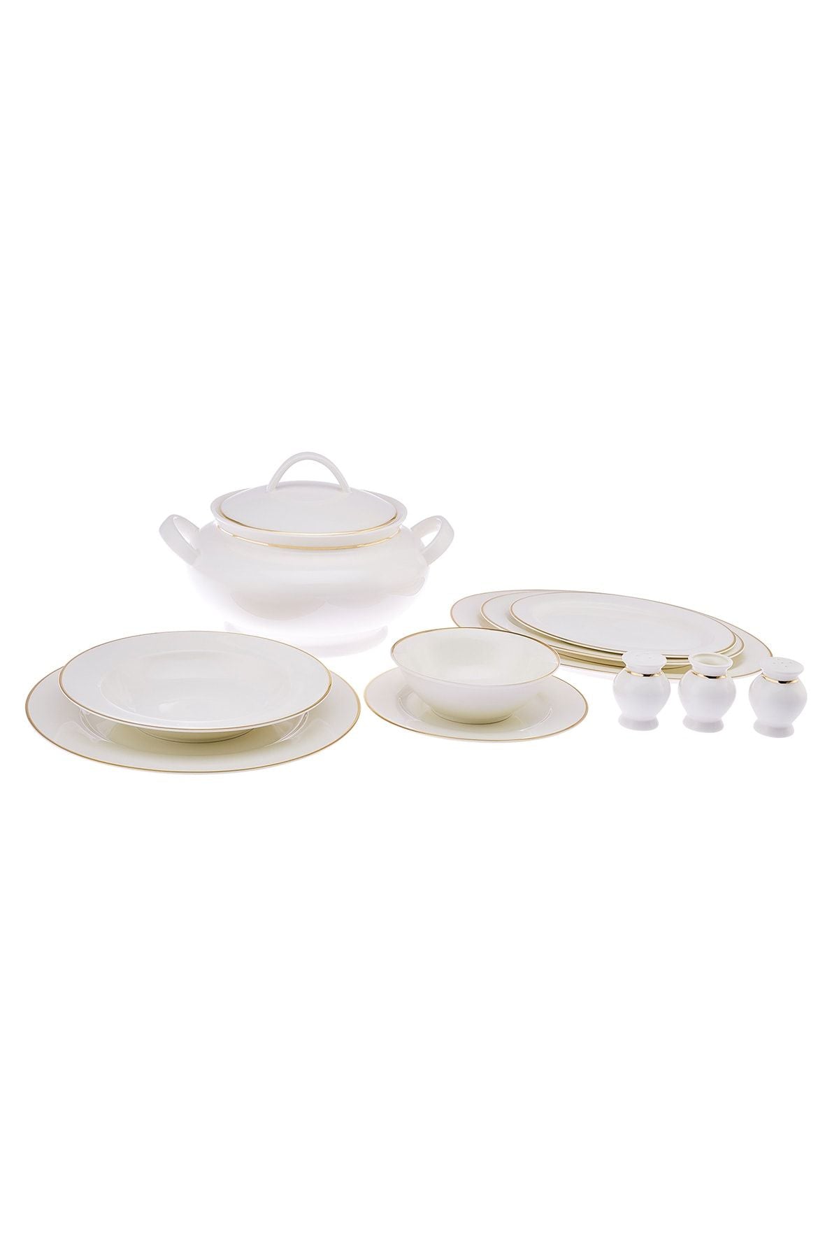 New Marly Porcelain 60 Piece 12 Person Round Dinner Set Gold