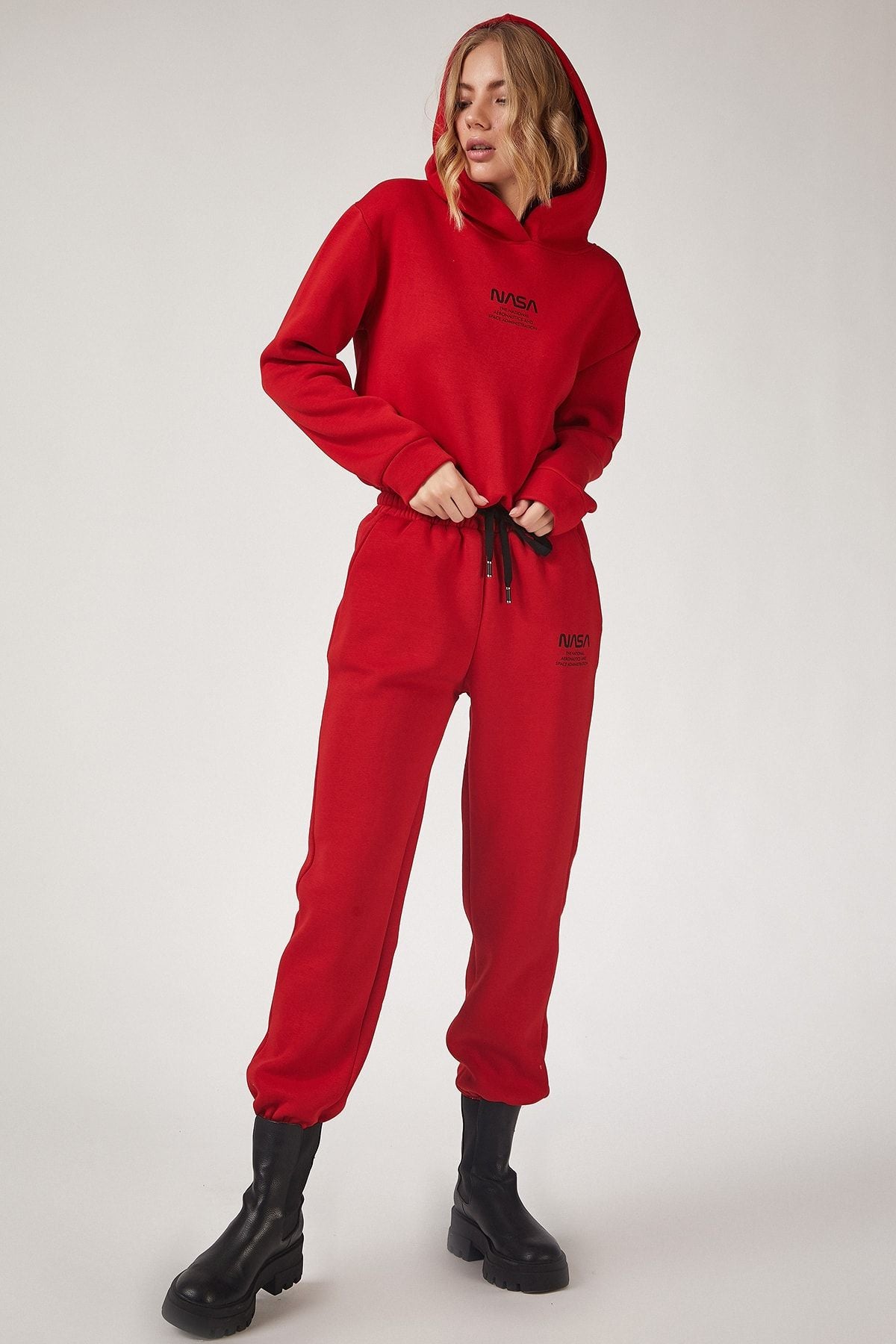 Woman Red NASA printed fleece tracksuit team LD00022
