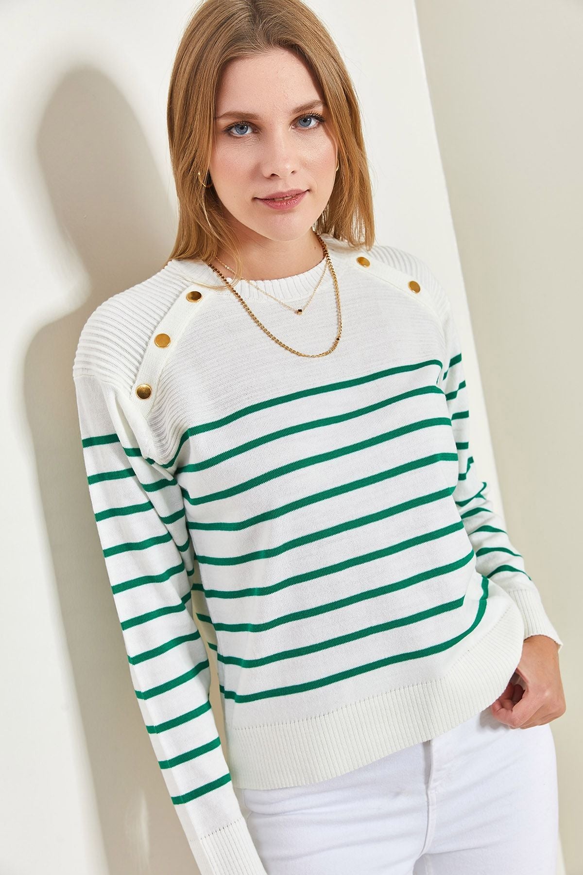 Women's Shoulders Button Detailed Knitwear Sweater