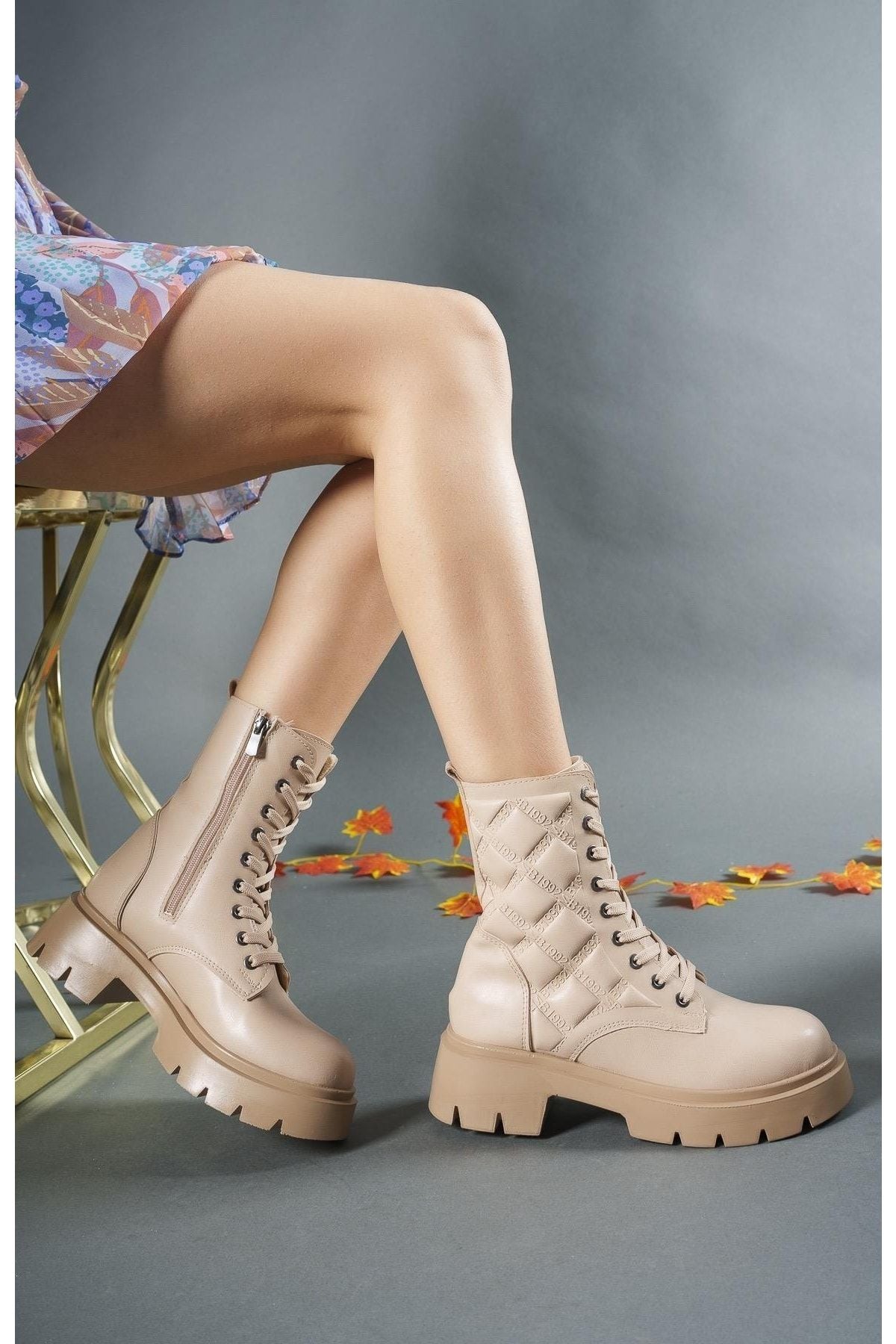 Woman 3D printed postal boots 0012200 nude