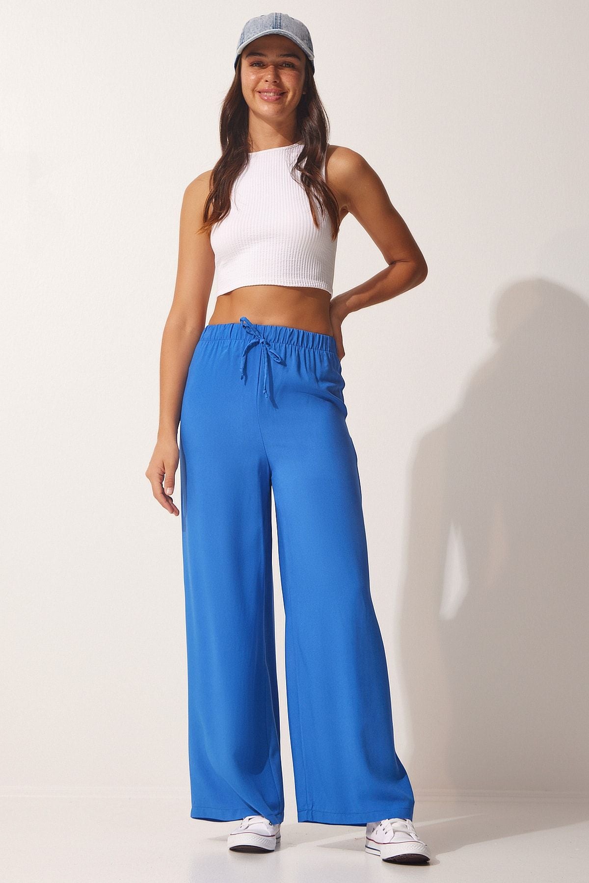 Female Blue Cotton Viscose Palazzo Pants BV00076