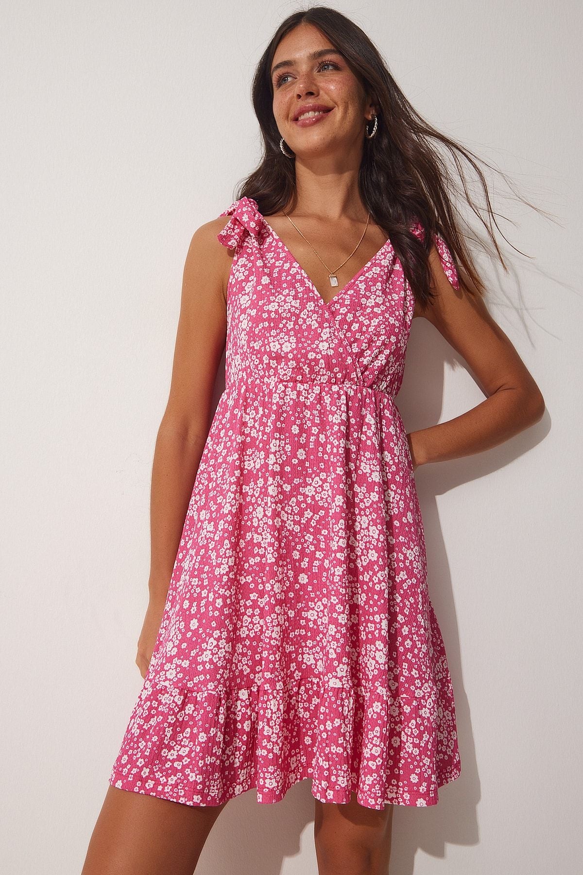 Woman Pink Summer Flowering Viscose dress