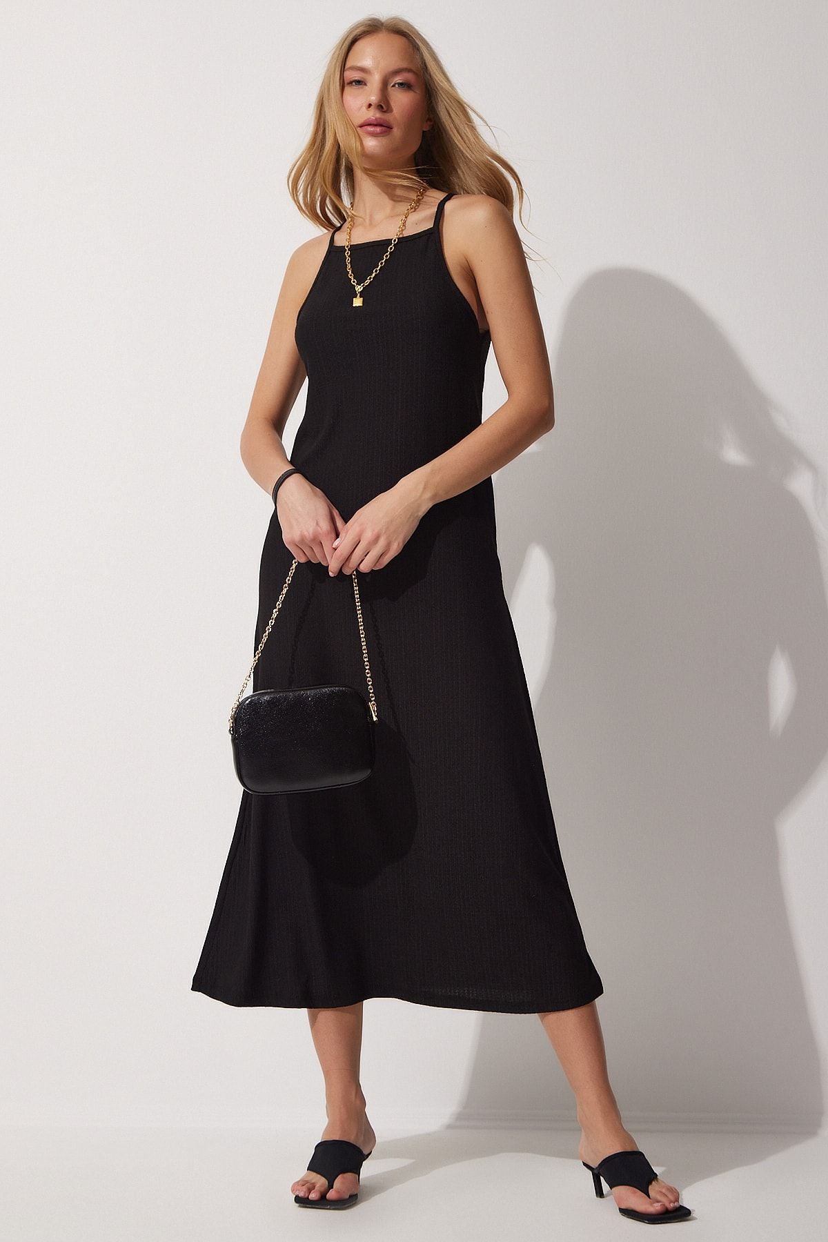 Woman Black Hanger Summer Long Knitting Dress DZ00078