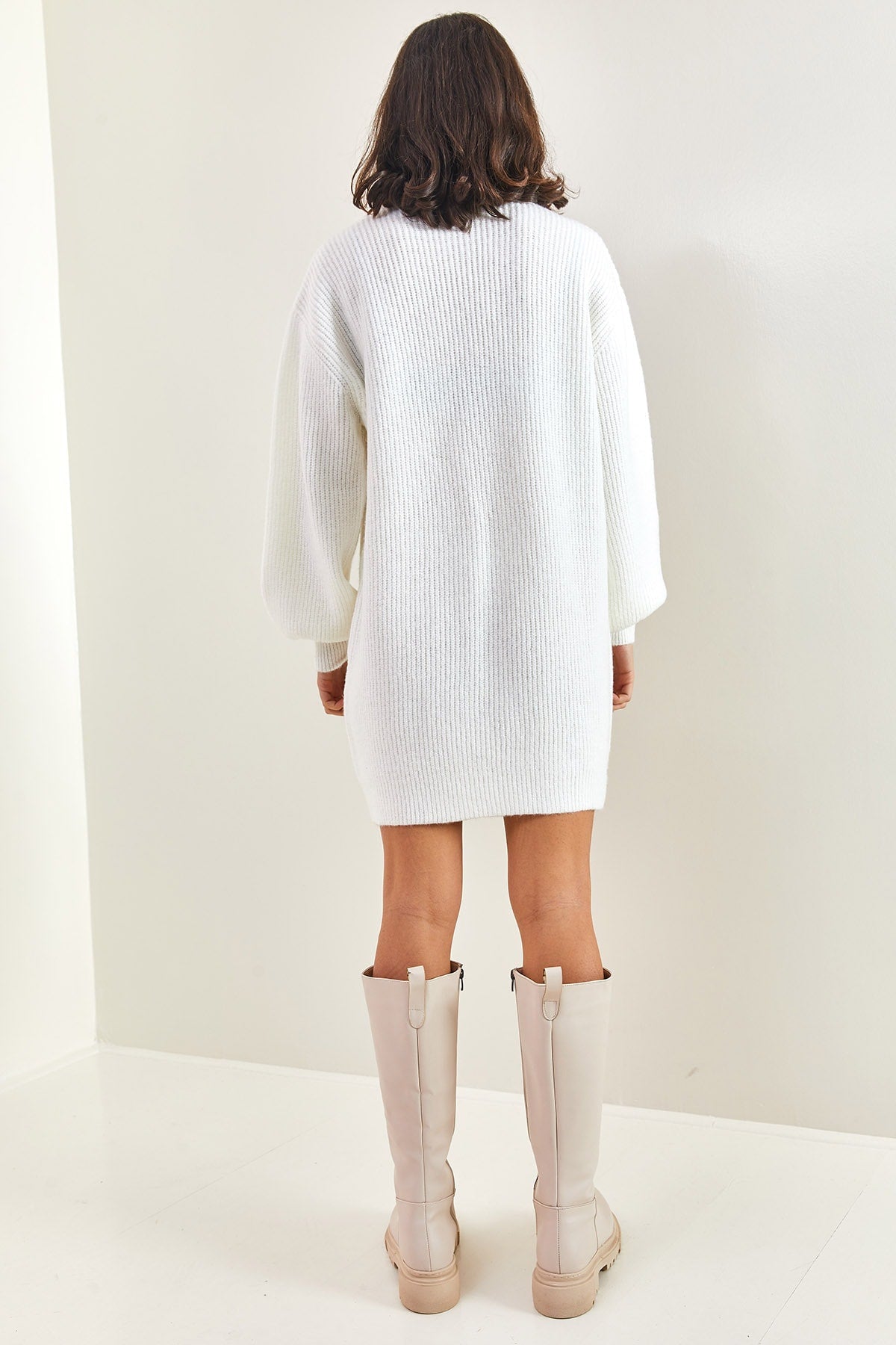 Kadın Kolları Desenli Fitilli Triko Tunik 20223226