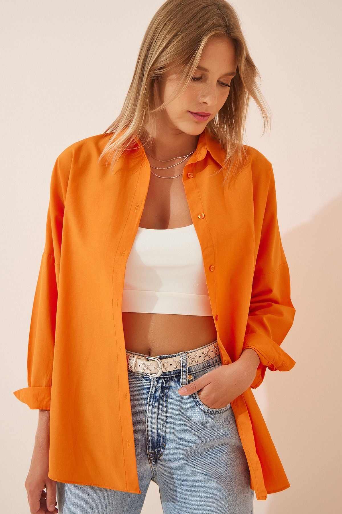 Woman Open Oranj Oversize Long Basic Shirt DD00842