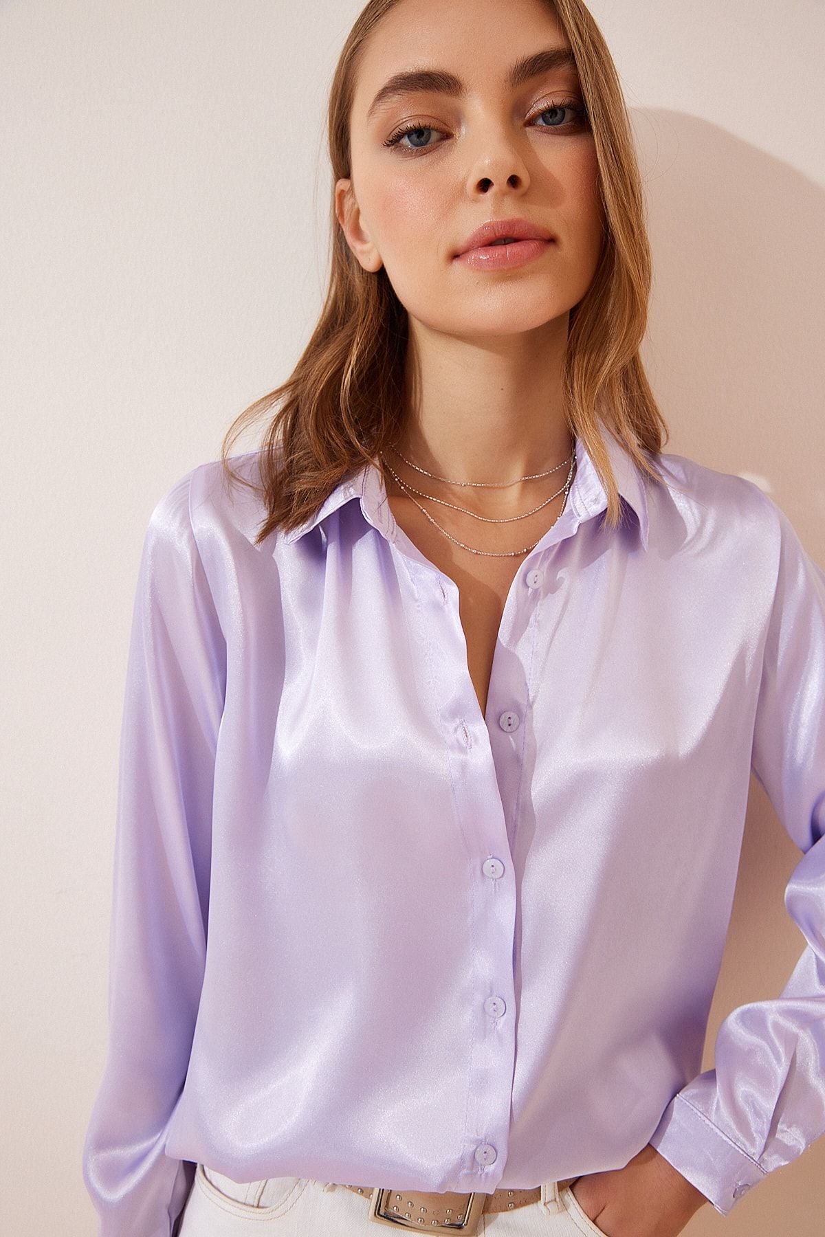 Women's Lilac Light Duped Satin Surface Shirt DD00990