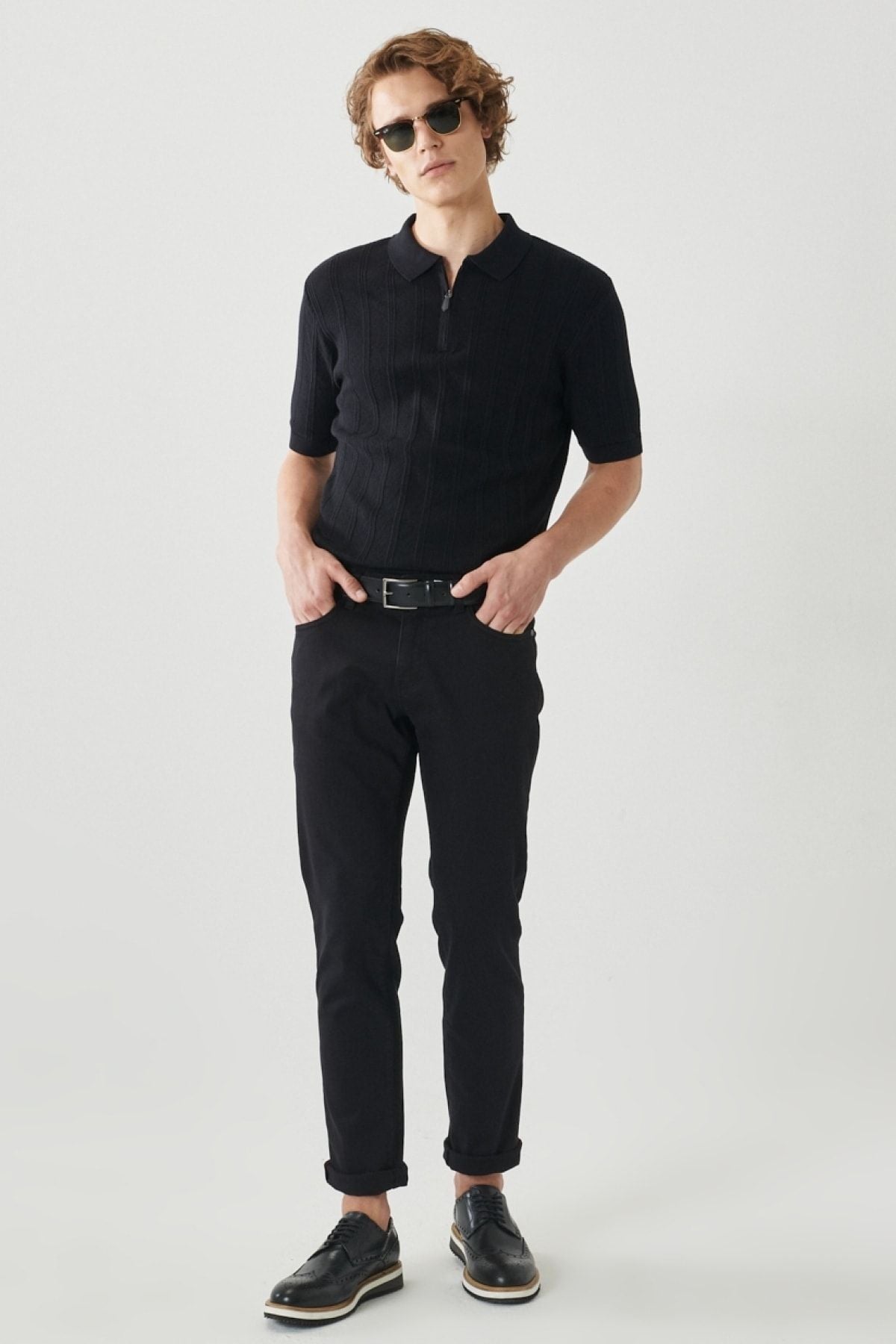 Men's black 360 degrees stretching in all directions slim fit narrow cut cotton cotton pants