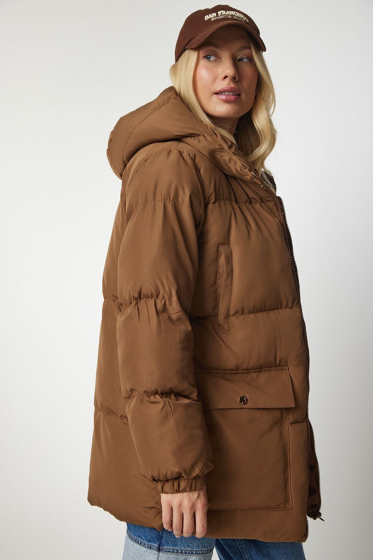 Female Caramel Hooded Inflatable Coat HK00023