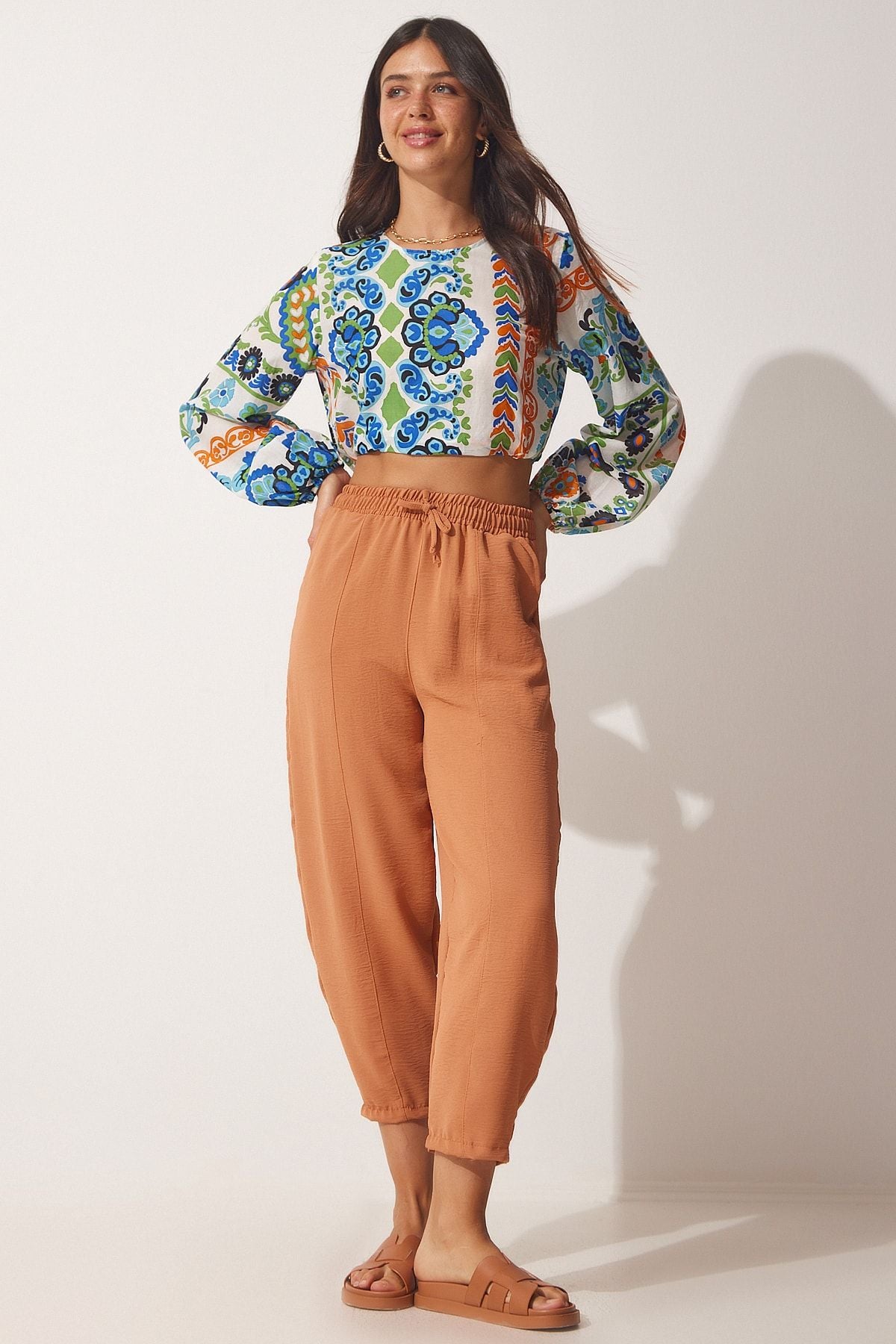 Woman Open Tile Linen Shalwar Pants CI00036