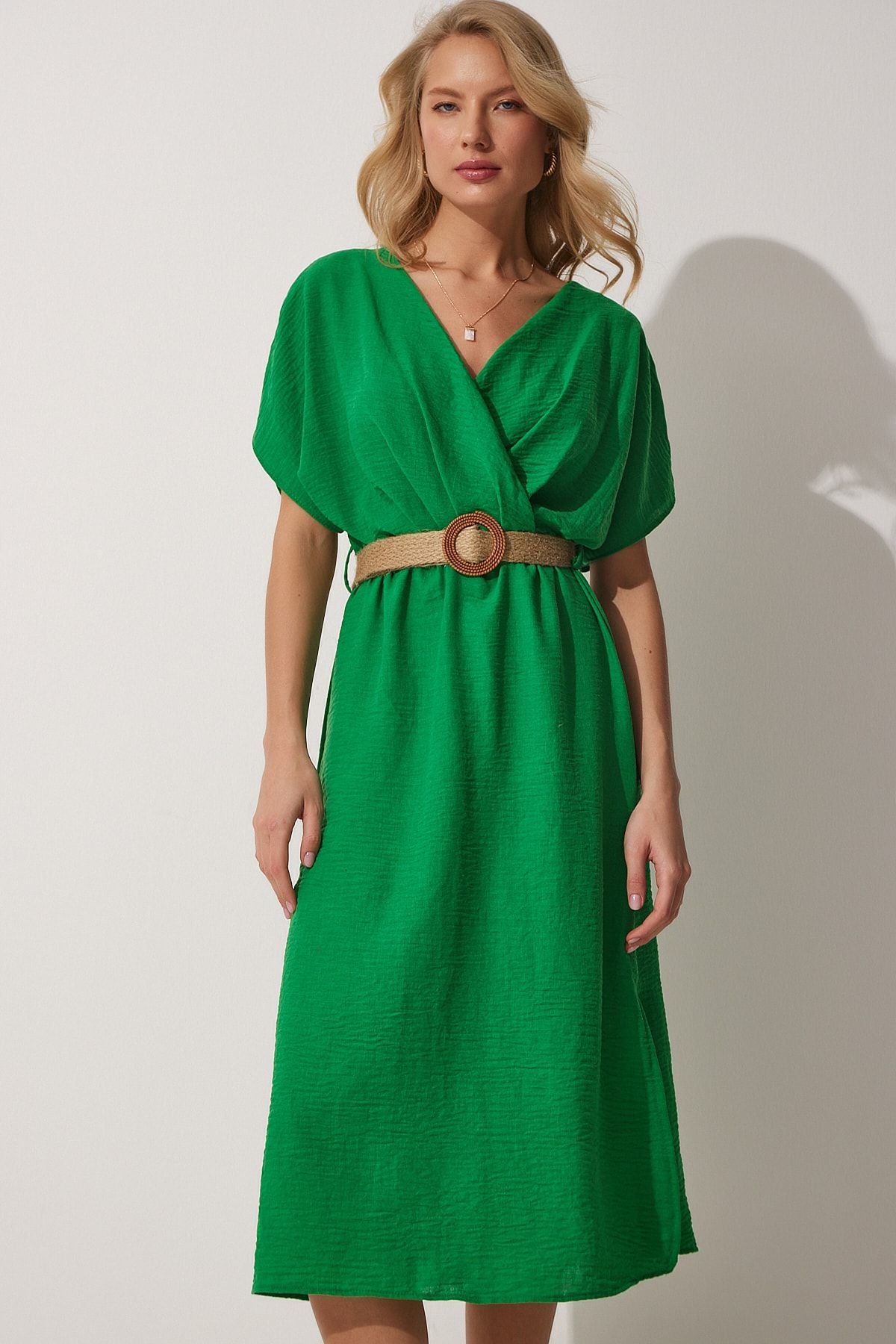 WOMEN'S VIEW GREEN MATERIAL SUMMER AYROBİN DRESS ZH00022