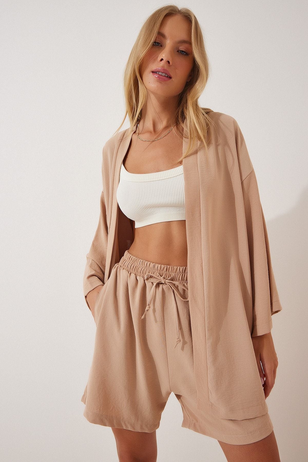 Women's cream draped ayrrin kimono shorts team DZ00053