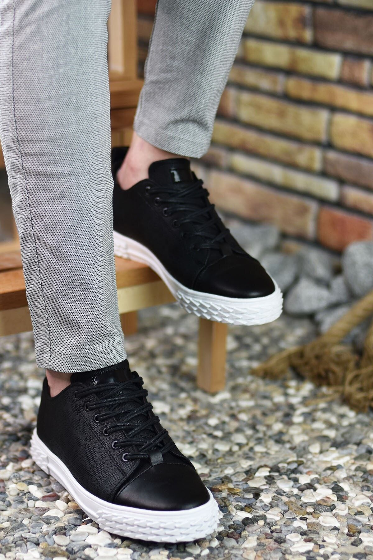 3D printed black and white male sneaker