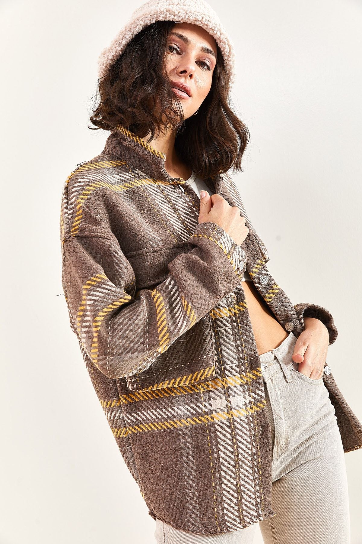 Woman Blind Cep Plaid Shirt 4594