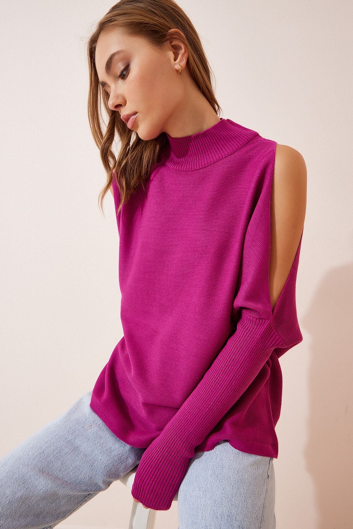 WOMEN'S PERSON CUT OUT DETAILED OVERSIZE knitwear sweater as00015