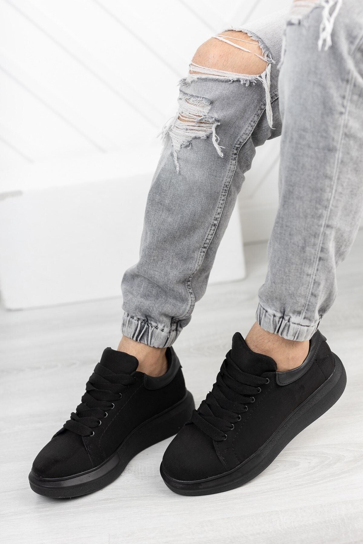 Suede black unisex sneaker 0012360