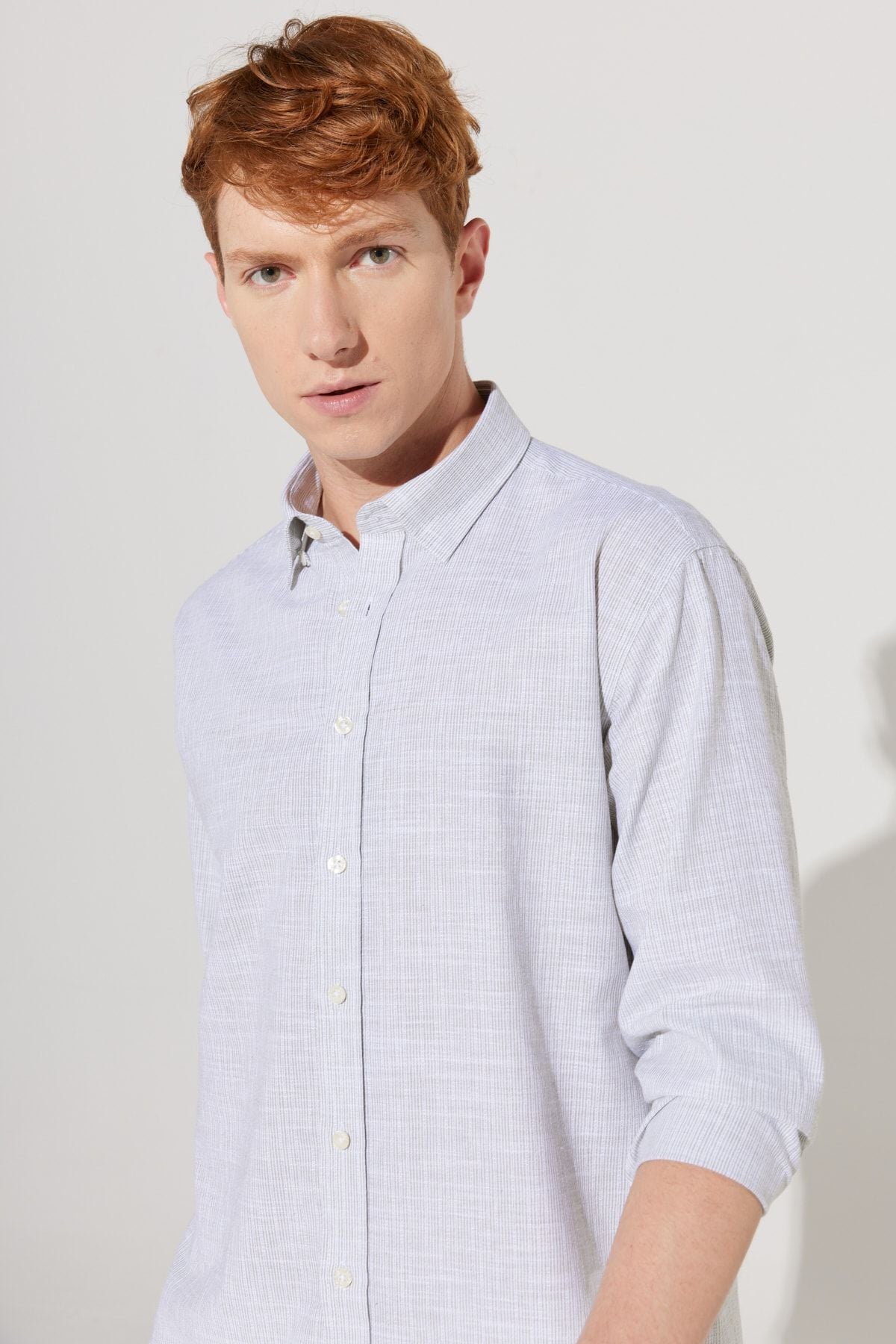 Men's Green Comfort Fit comfortable cut hidden buttoned collar 100 %cotton striped shirt