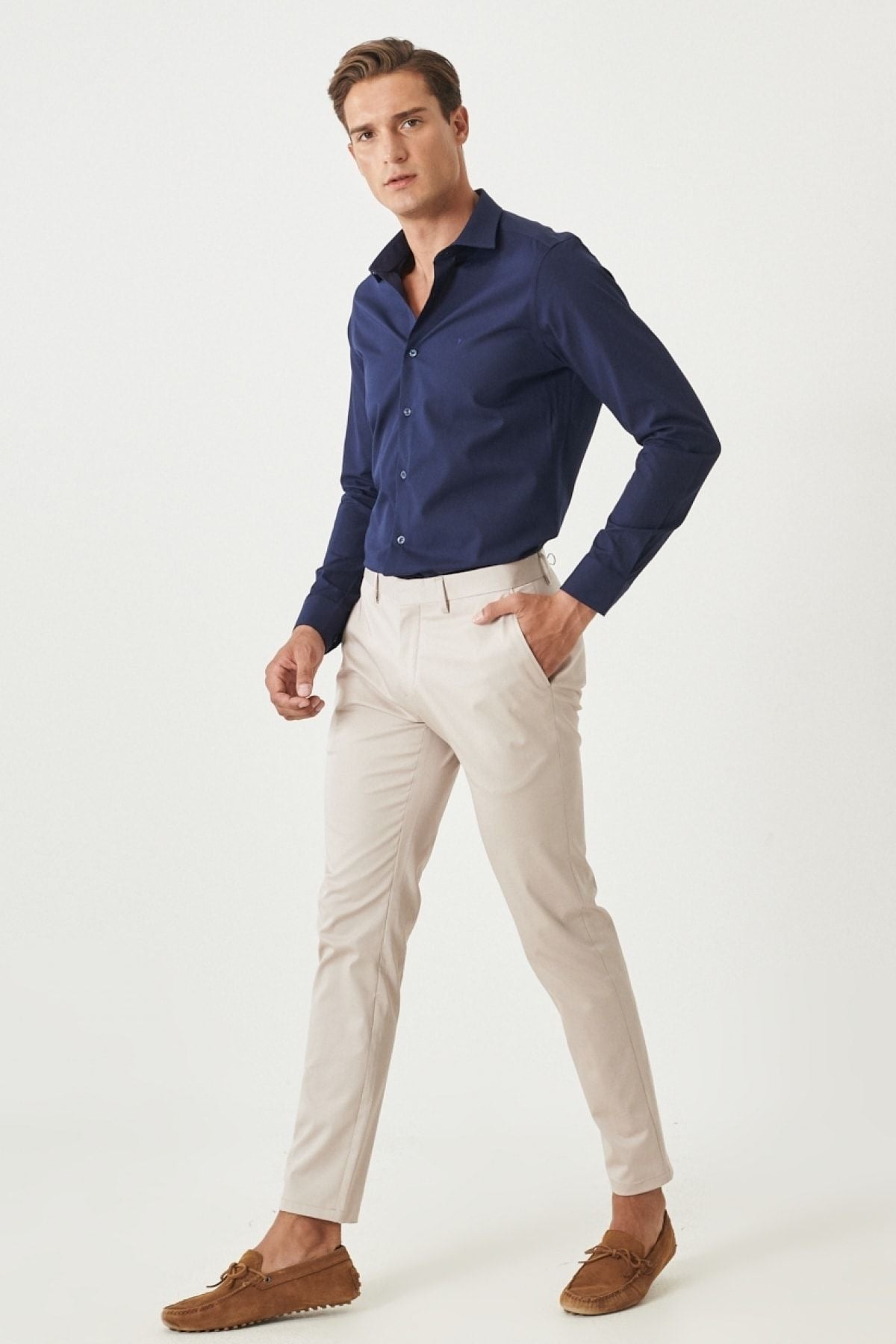 Men's Stone Slim Fit Narrow Cutting Side Pocket Flexible Pants