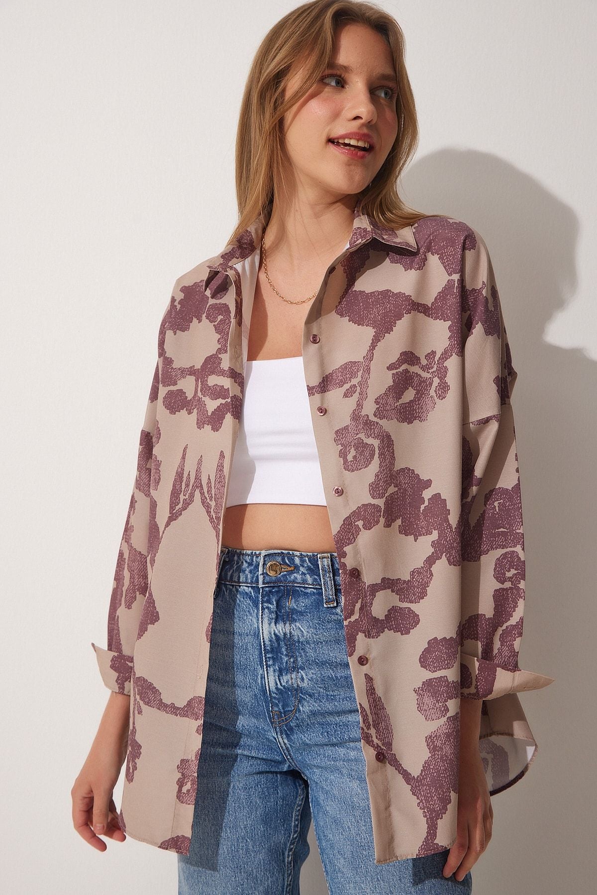 WOMEN'S PUBLIC BEGY PATTERNED Oversize poplin shirt DD01227
