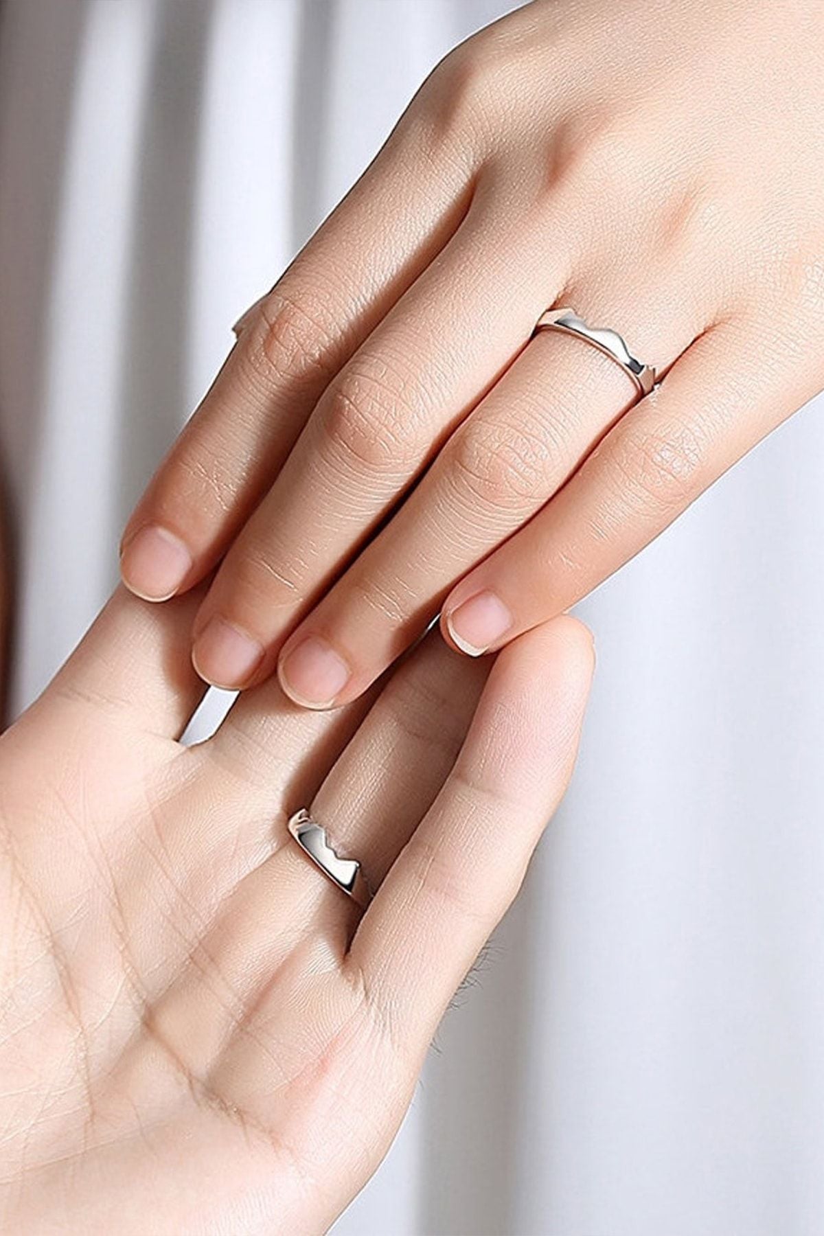 Mountain and sea harmony silver plated adjustable double wedding rings ring