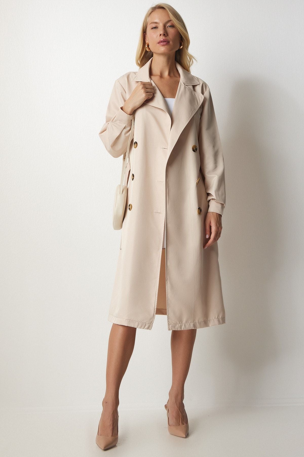 Women's Cream Cruve collar seasonal trench coat DD01241