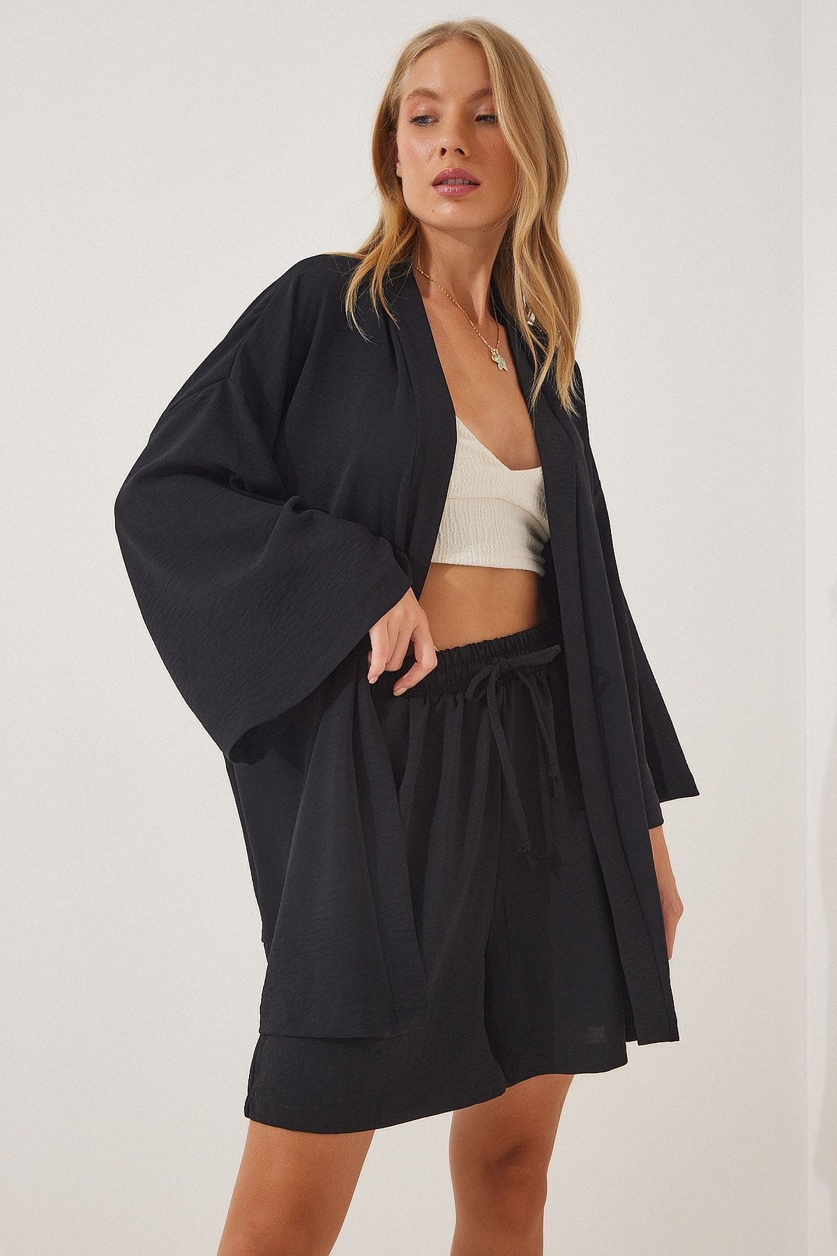 Female Black Duped Ayrrin Kimono Shorts Team DZ00053