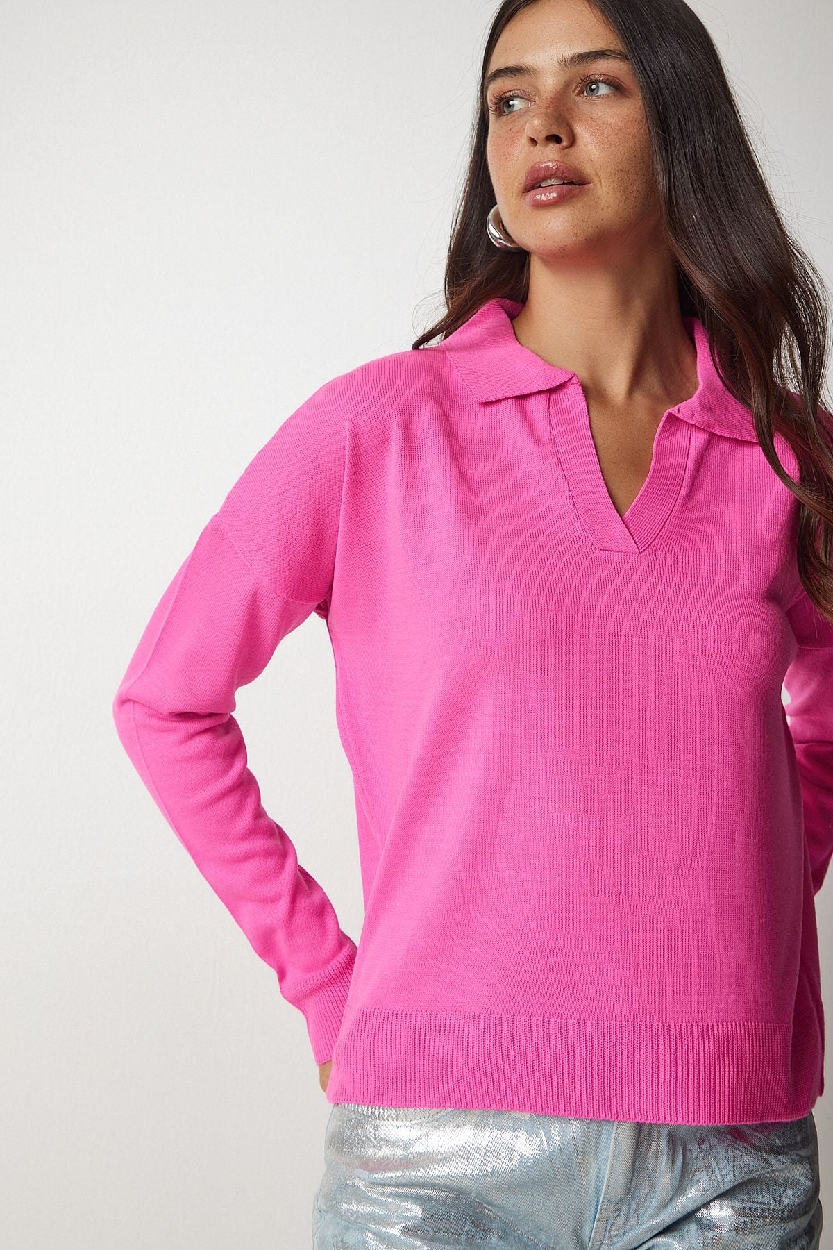 Women's Fuchsia Polo Yaka Basic Kazakh BV00094
