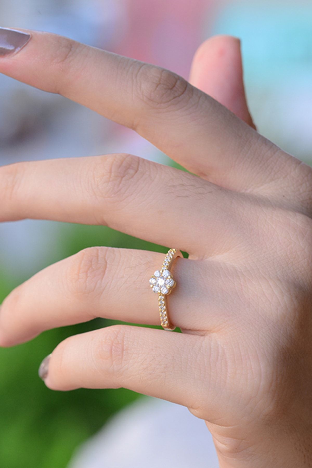 Minimal Daisy Patterned Adjustable 14 K Rose Gold Plated Women Ring
