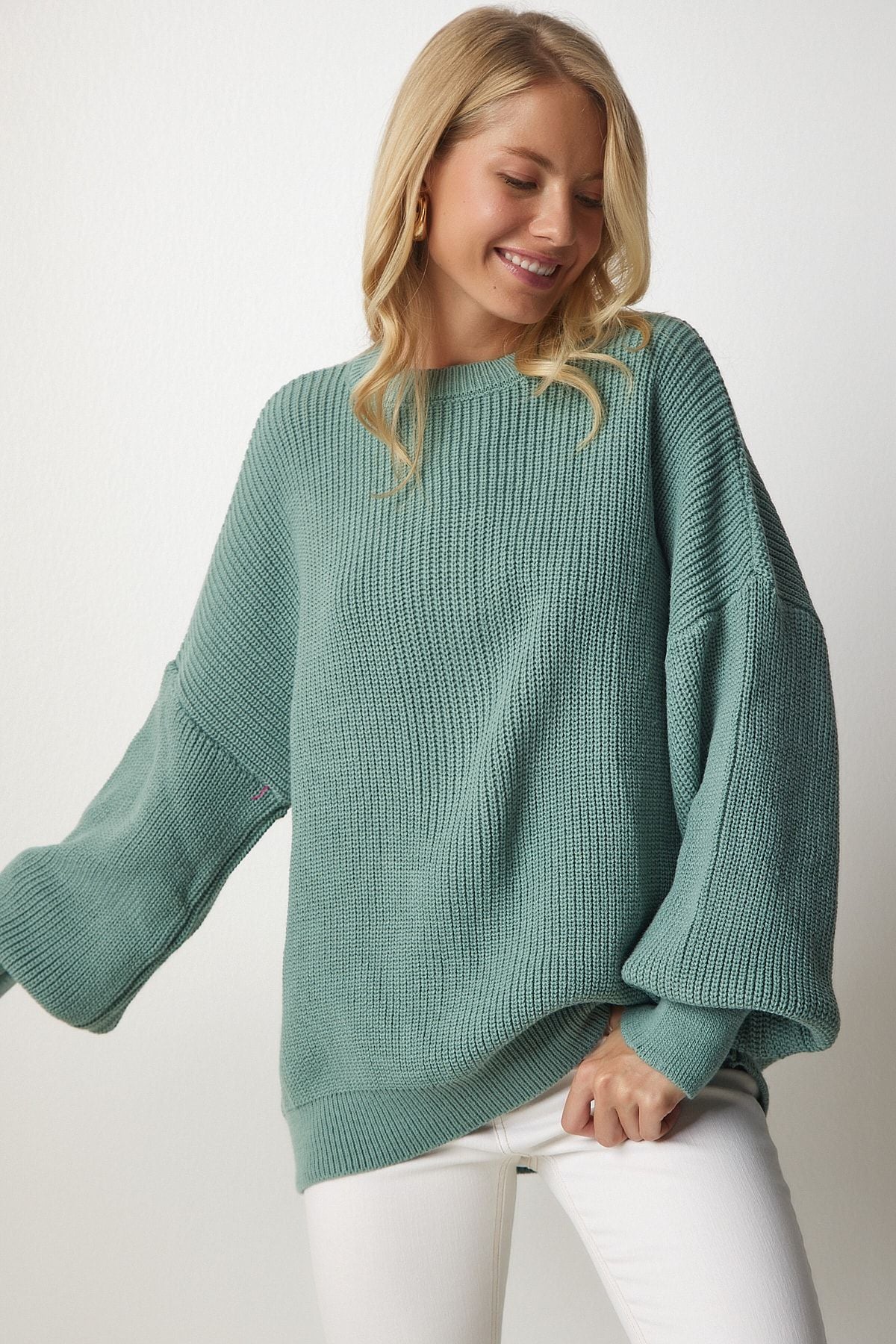 Women's Cagla Green Oversize Basic Knitwear Kazakh MX00126