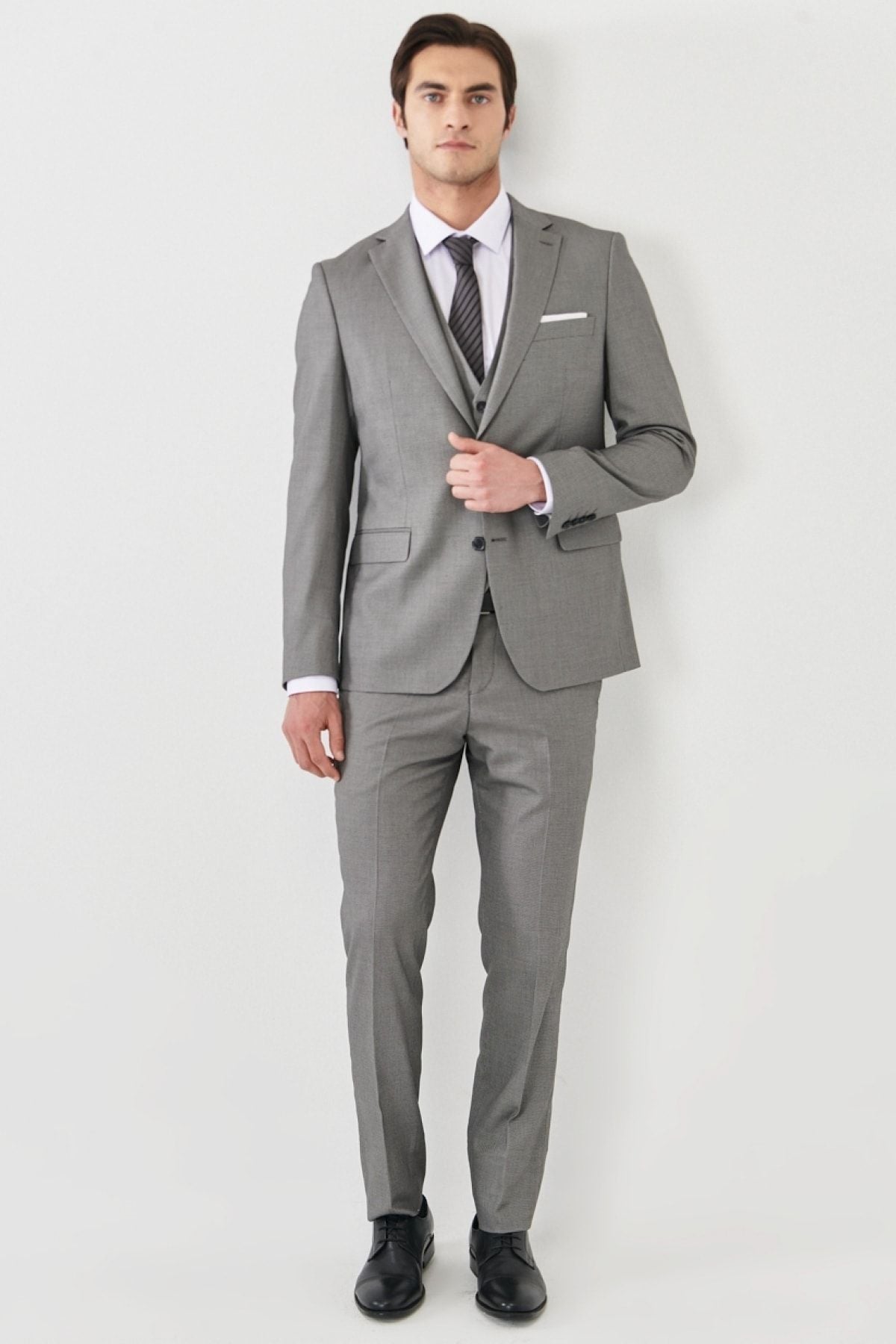 Men's gray-black slim fit narrow cutting mono collar patterned vest suit suits