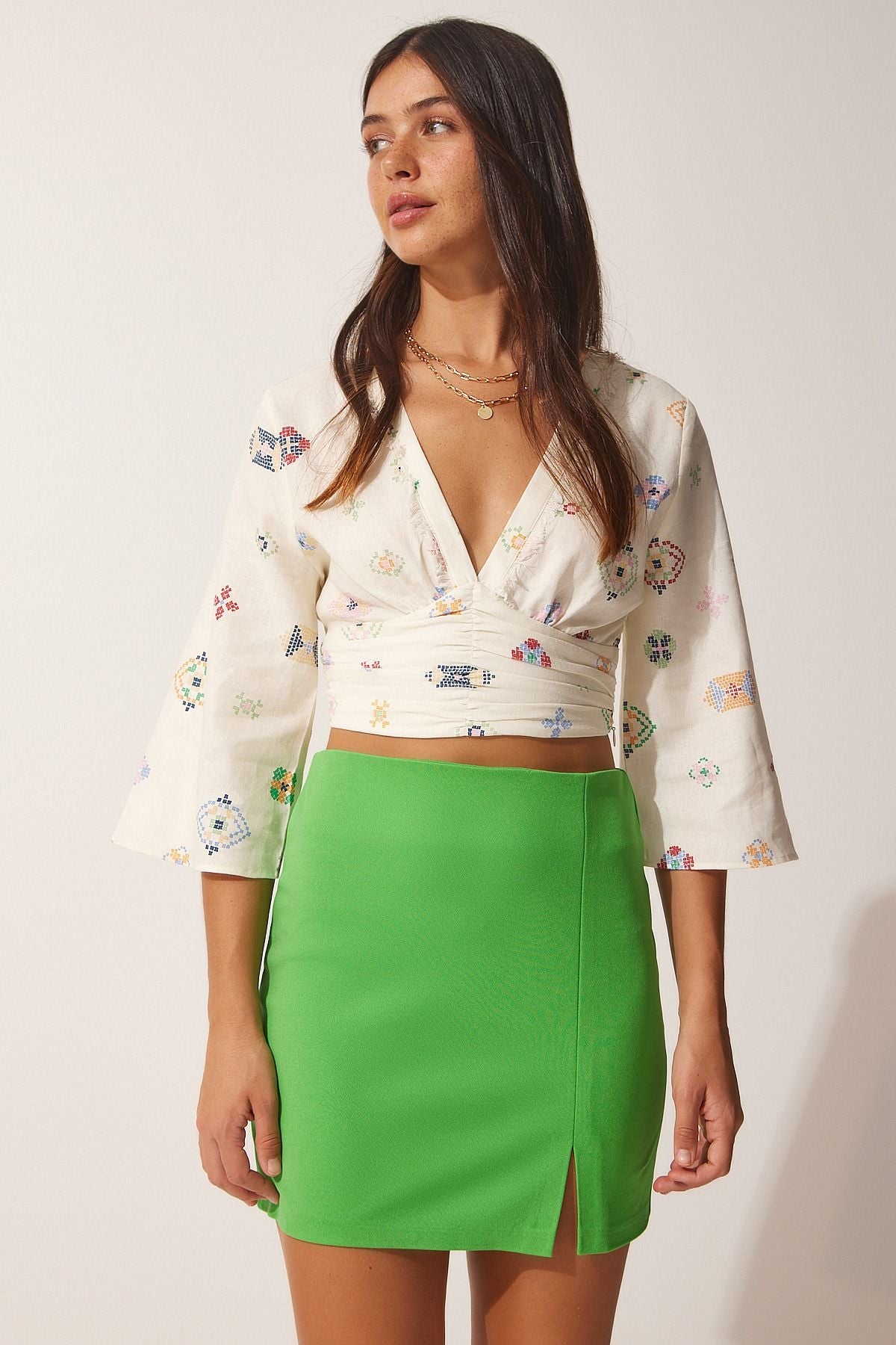 Female Green Slip Mini Skirt FN03080