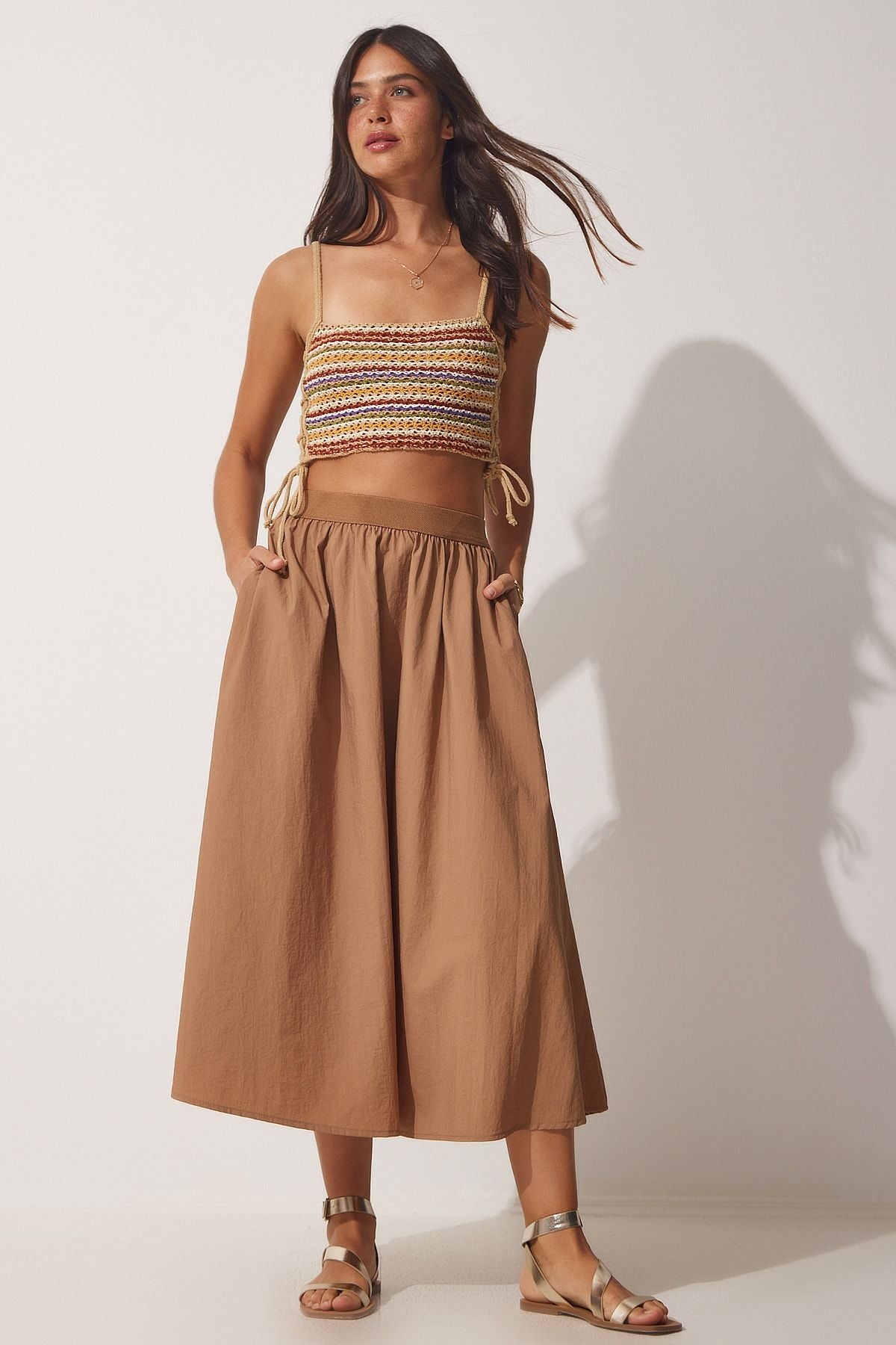 Female Biscuit Balloon Parachute Midi Skirt UL00008