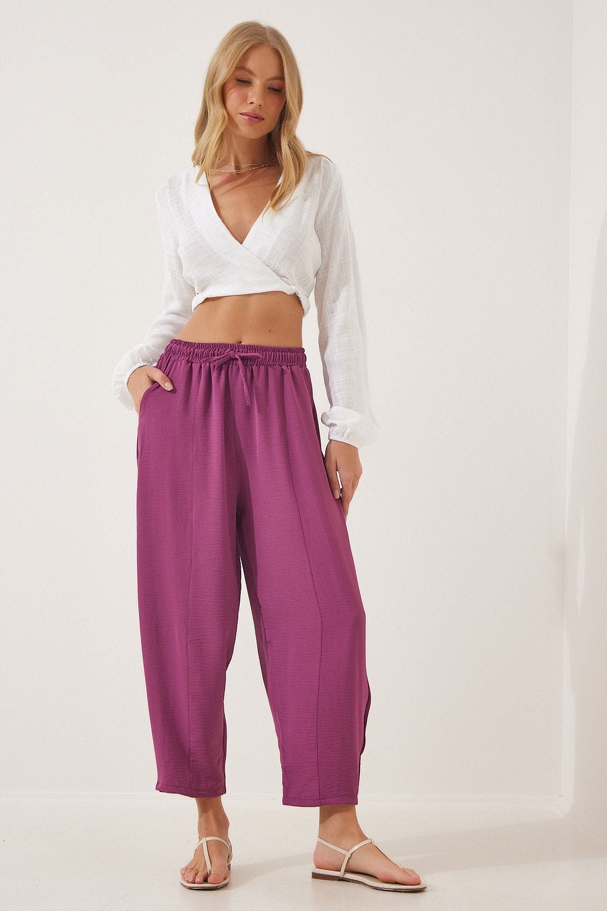 Woman purple linen shalwar pants CI00036