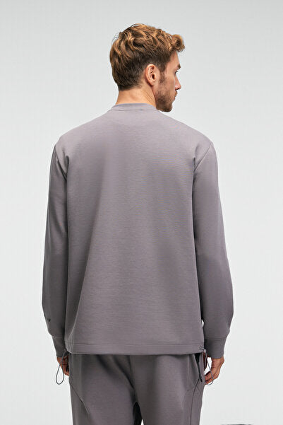 EDMUND Men's Crew Neck Dark Gray Sweatshirt with Sleeve Printed Skirt, Elastic and Stopper